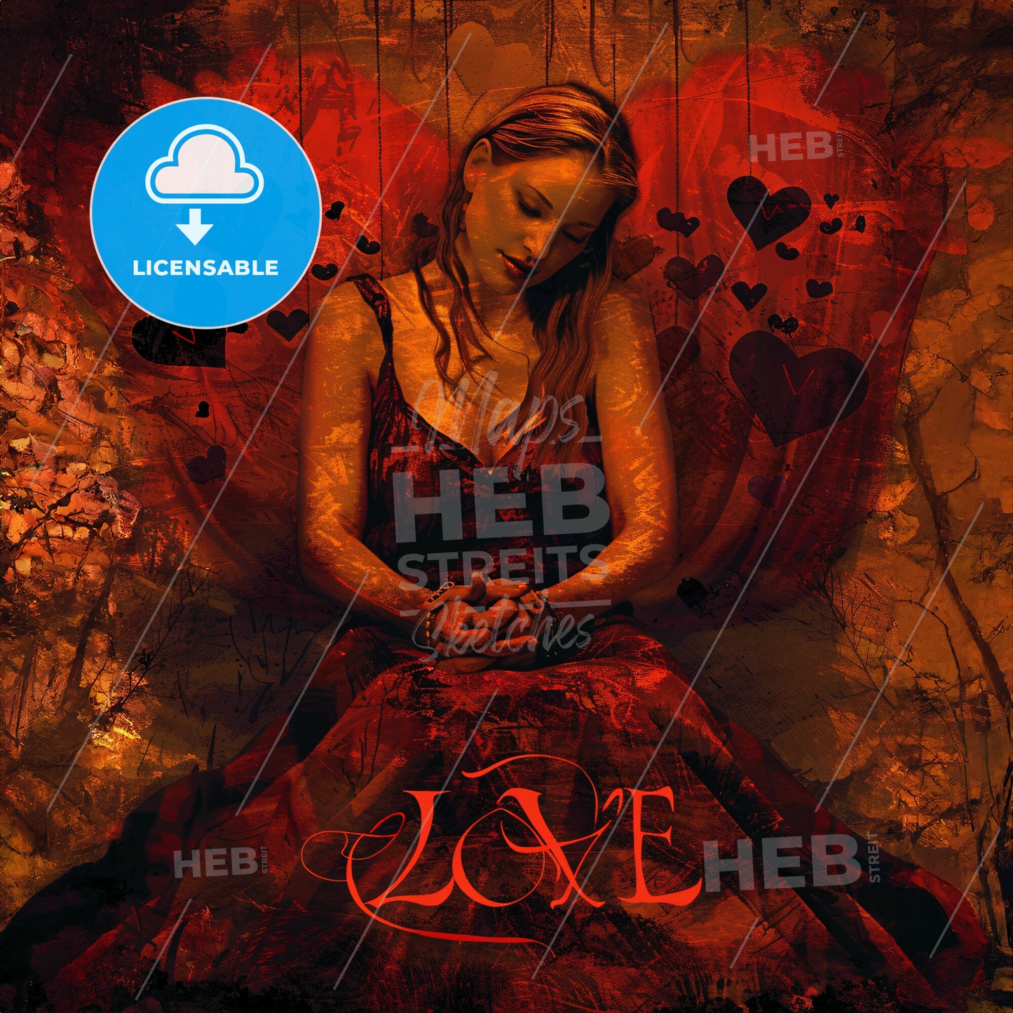 A Woman Sitting In A Red Dress