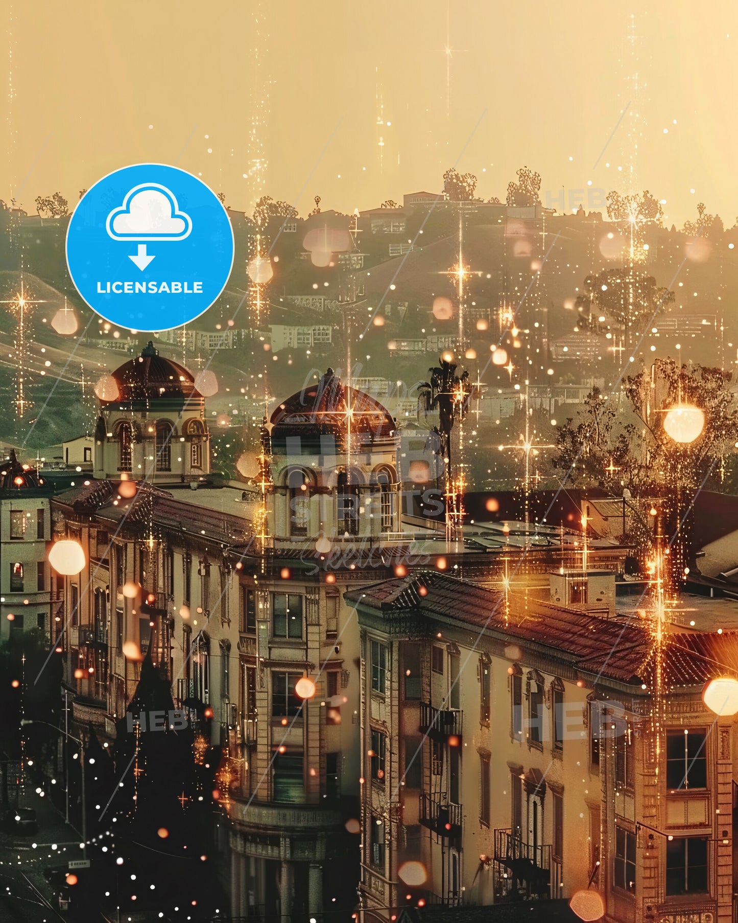 Fullerton Skyline Delights in Beige - A building with a roof and lights