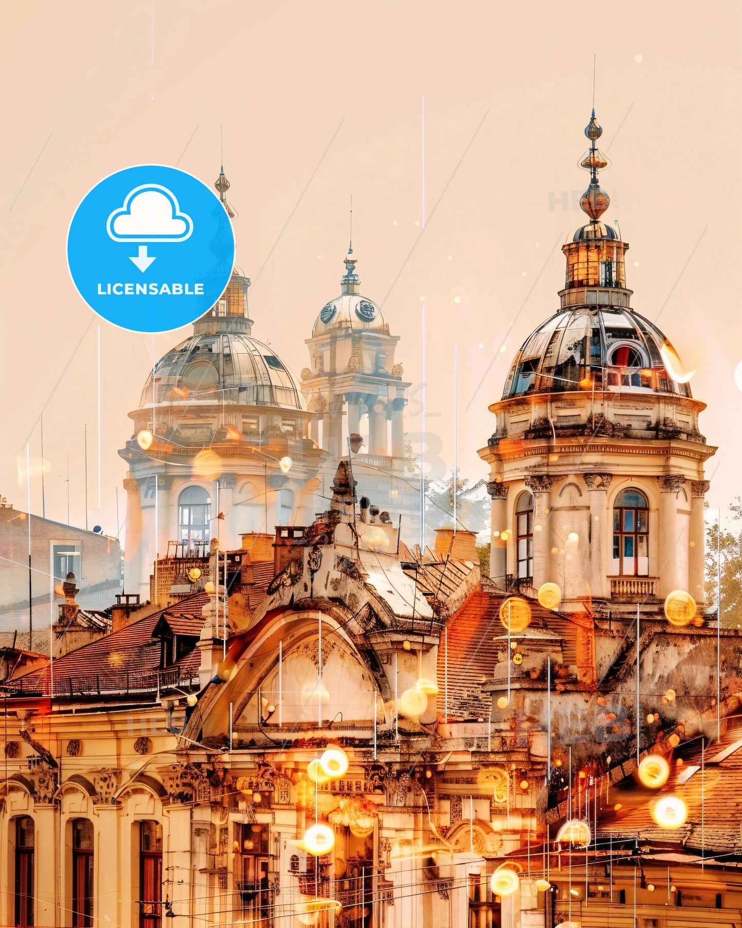 Galați Art Deco Cityscape Poster - A group of buildings with domes