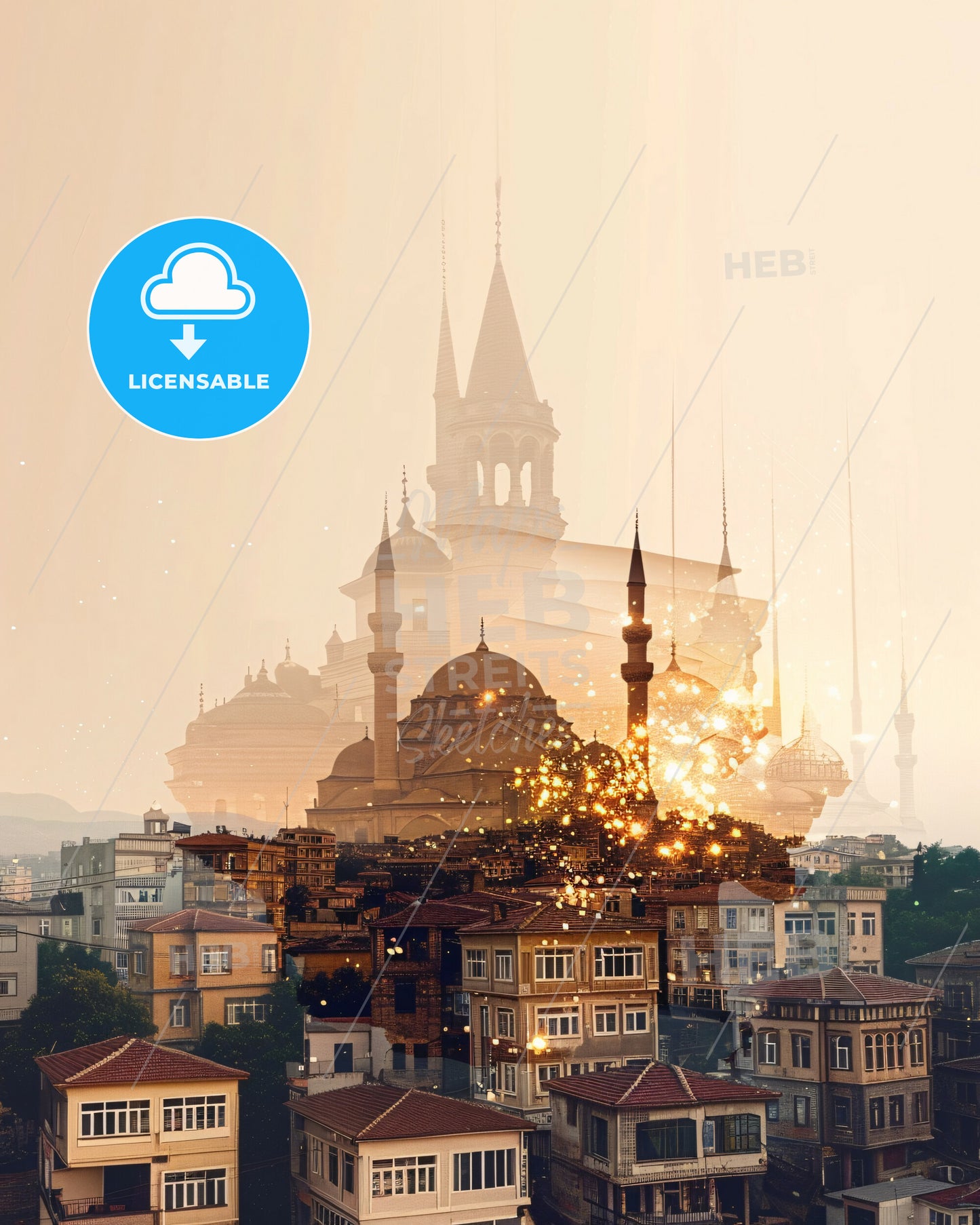 Gaziantep: Double Exposure Cityscape Skyline Poster - A city with many buildings
