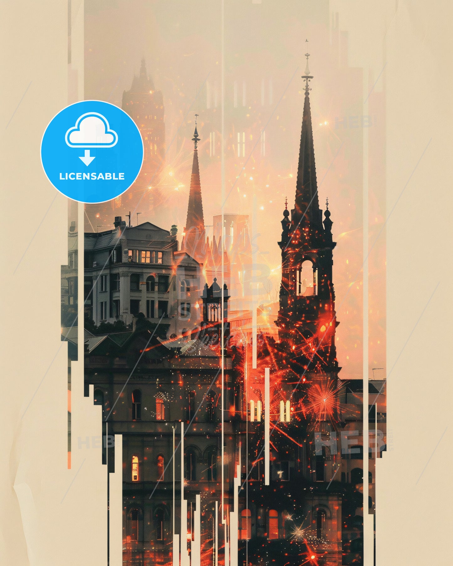 Geelong City Skyline Architecture Poster - A building with a spire and fireworks