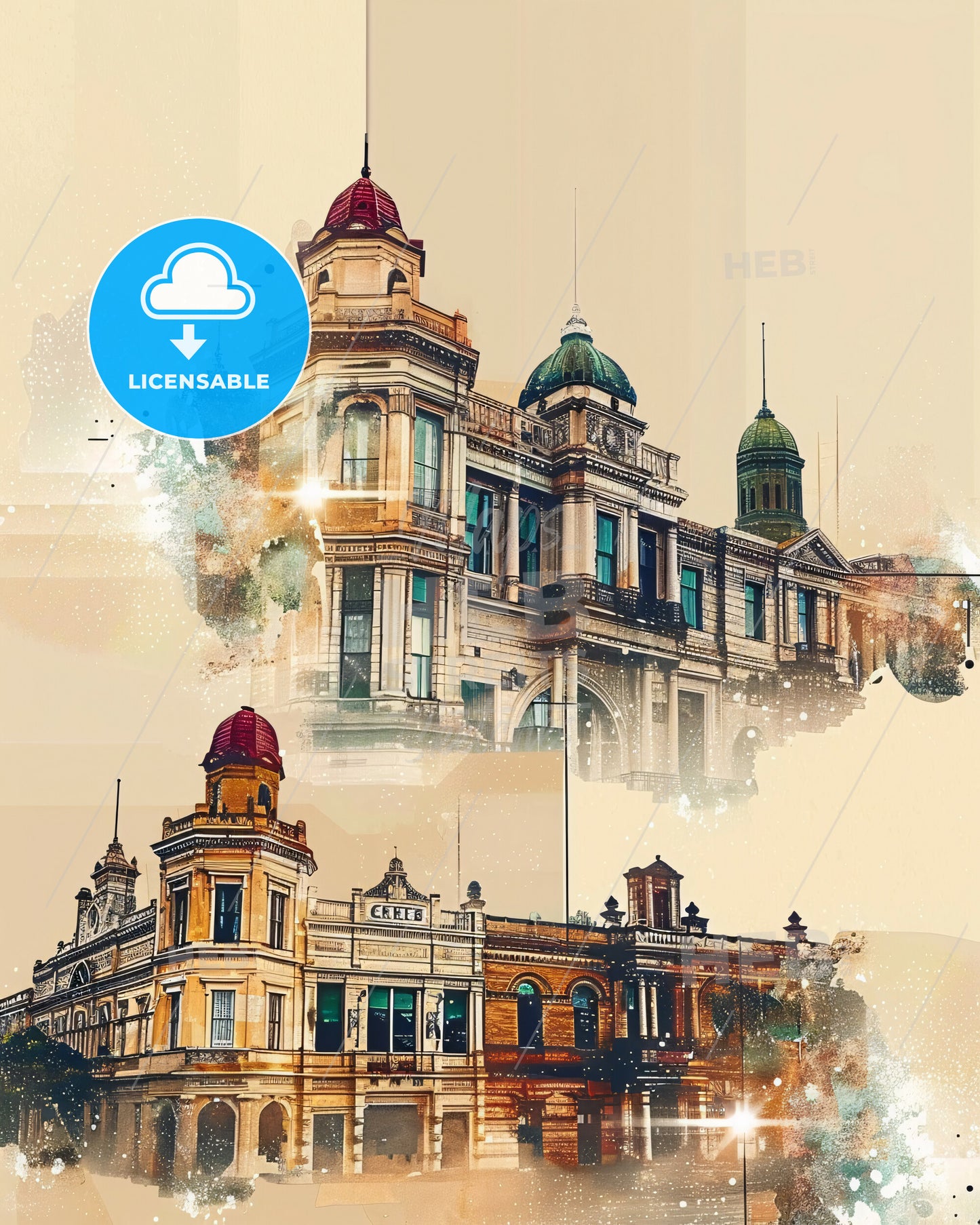 Geelong Australia Skyline Double Exposure Poster - A building with a red roof