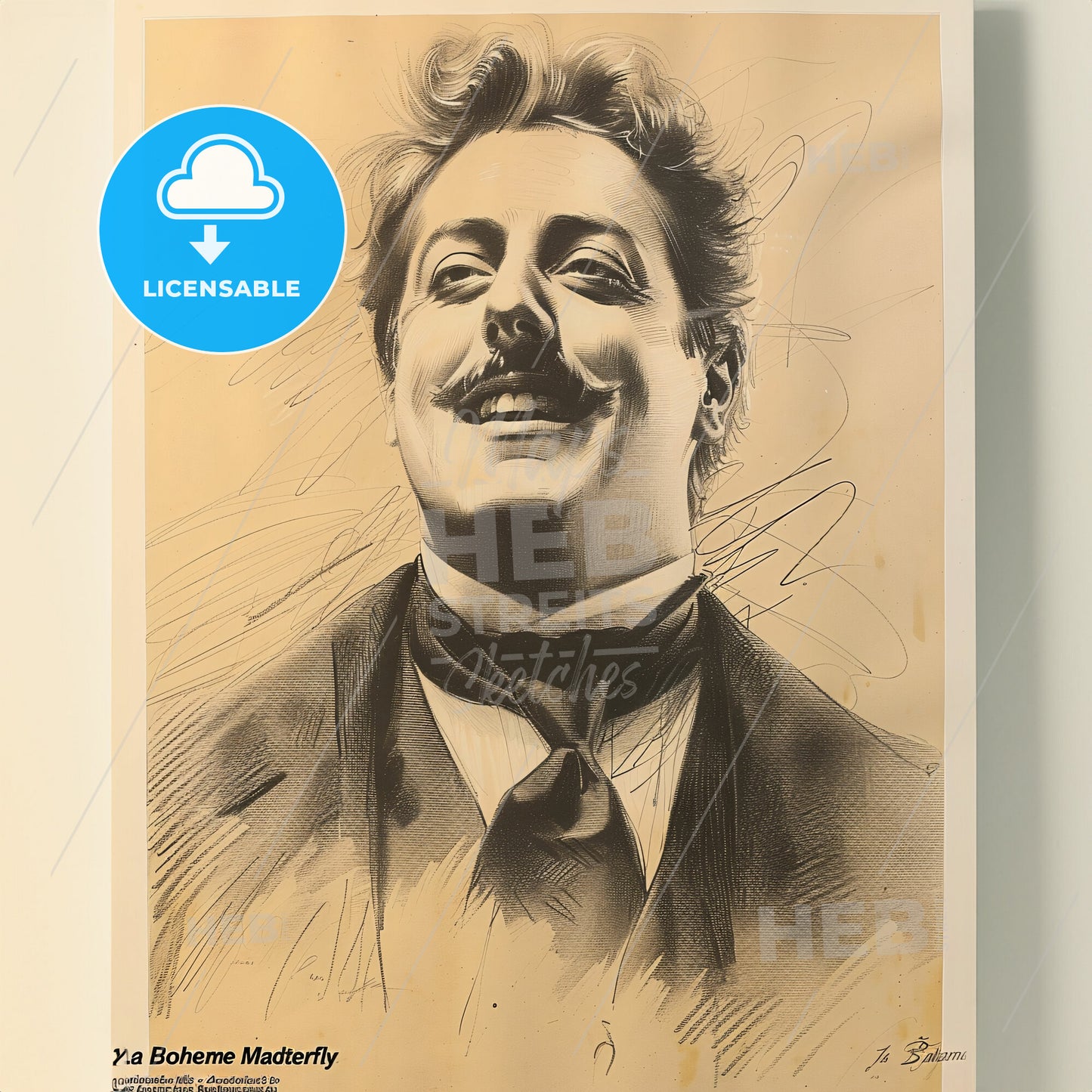 Giacomo Puccini, 1858 - 1924, Italian composer - A Drawing Of A Man