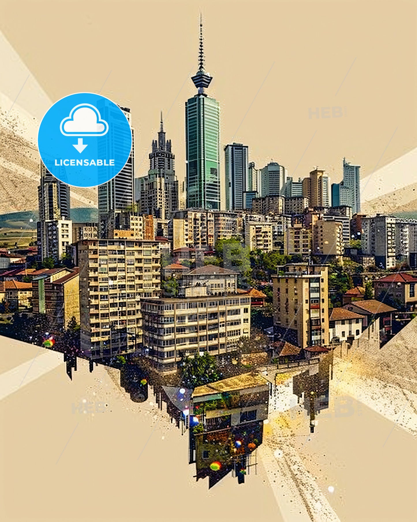 Gnjilane Kosovo - City Skyline Poster With Beige Background - A city with many tall buildings