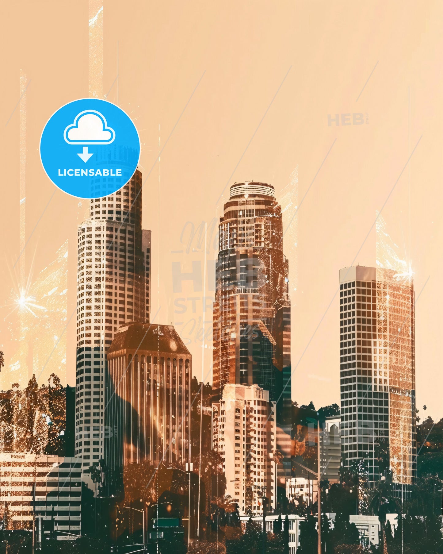 Glendale City Skyline Double Exposure Art Poster - A city skyline with many tall buildings