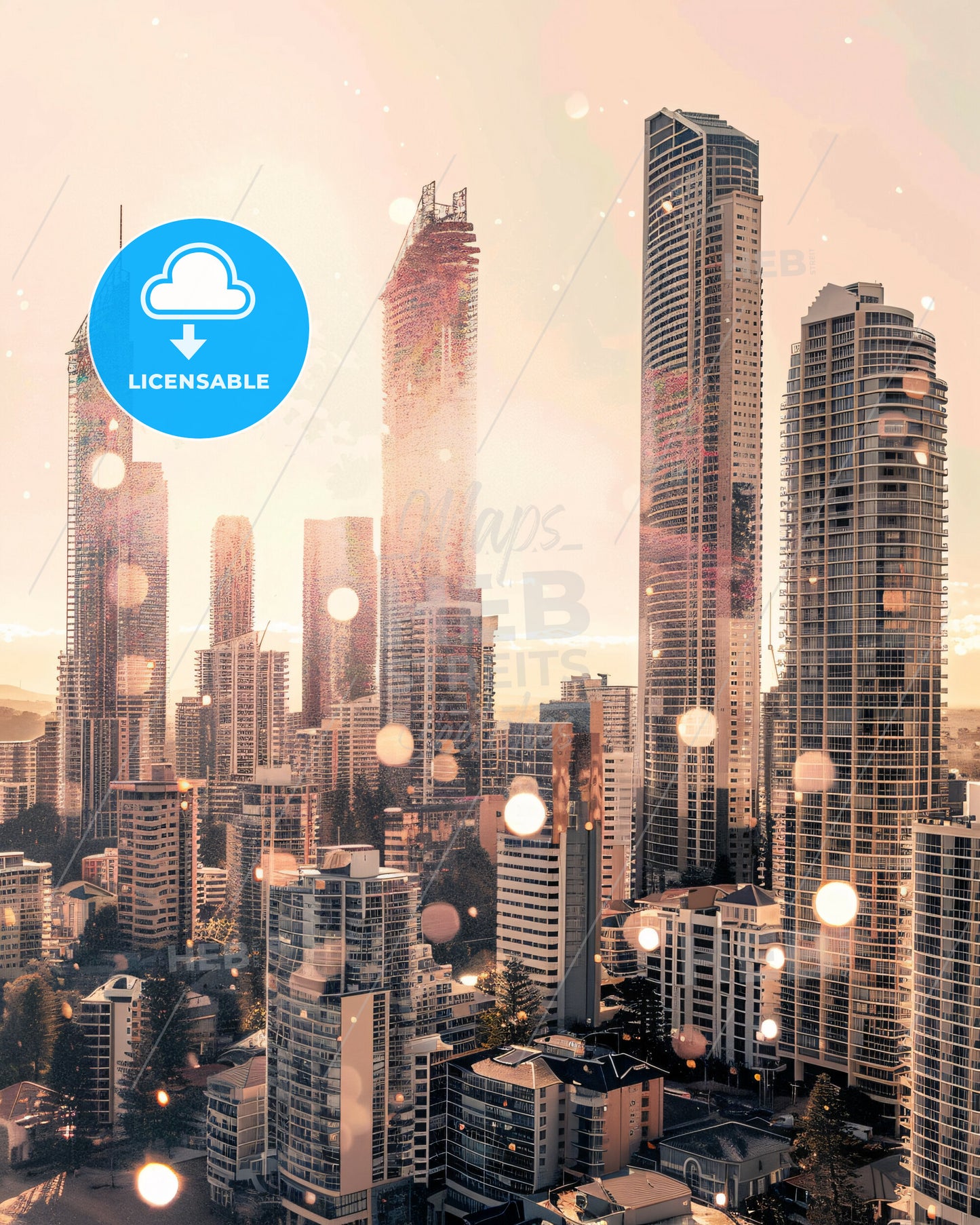 Gold Coast–Tweed Heads Skyline Poster Art - A city skyline with many tall buildings