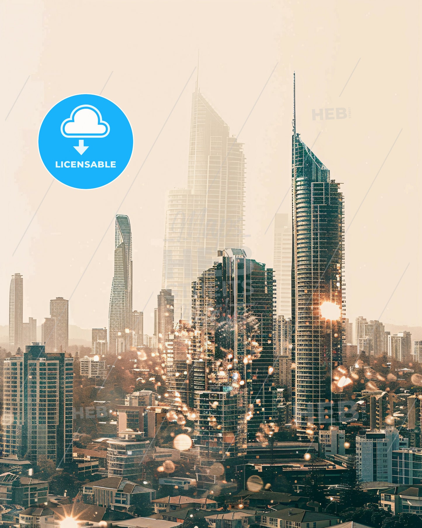 Gold Coast Skyline Composite Art Poster - A city with many tall buildings