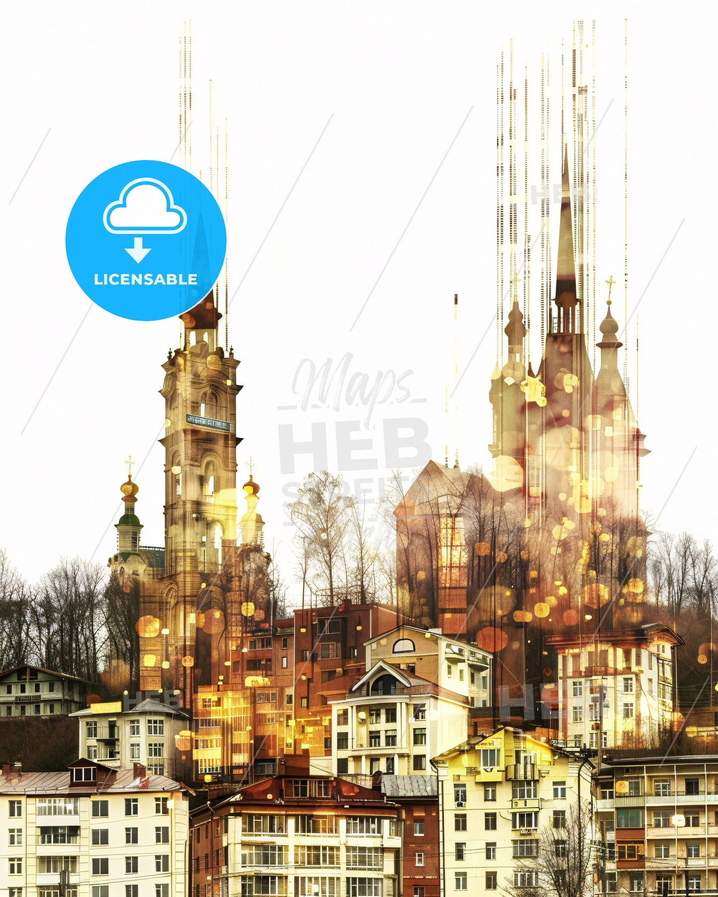 Gomel Skyline Composite Art Poster Bright Beige Blisters - A city with many buildings