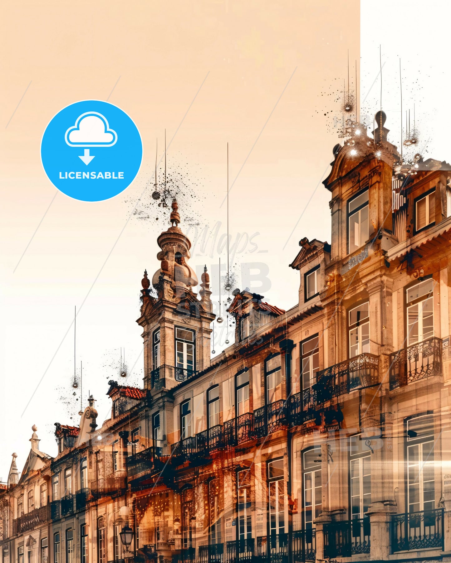 Gondomar Skyline Double Exposure Art Poster - A building with many windows