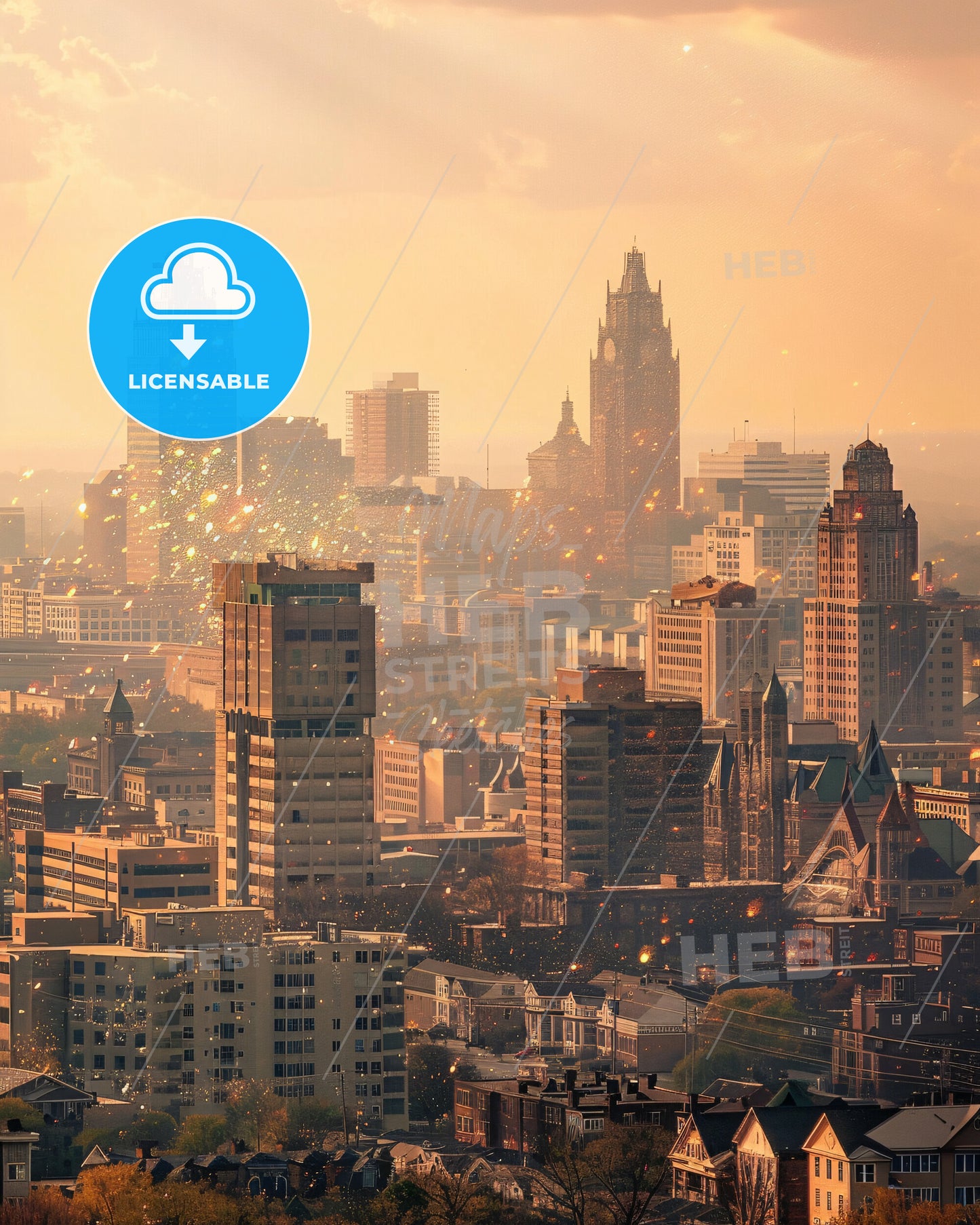 Grand Rapids Skyline Dreamscape Composite - A city with many tall buildings