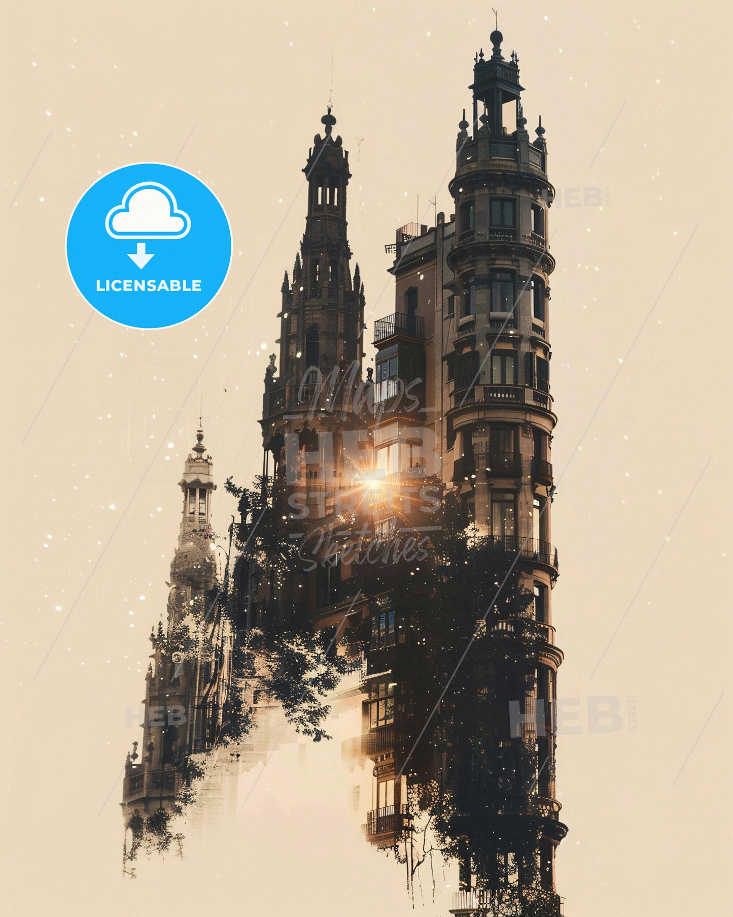 Gràcia Barcelona Cityscape Architecture Sparkle Poster - A double exposure of a building