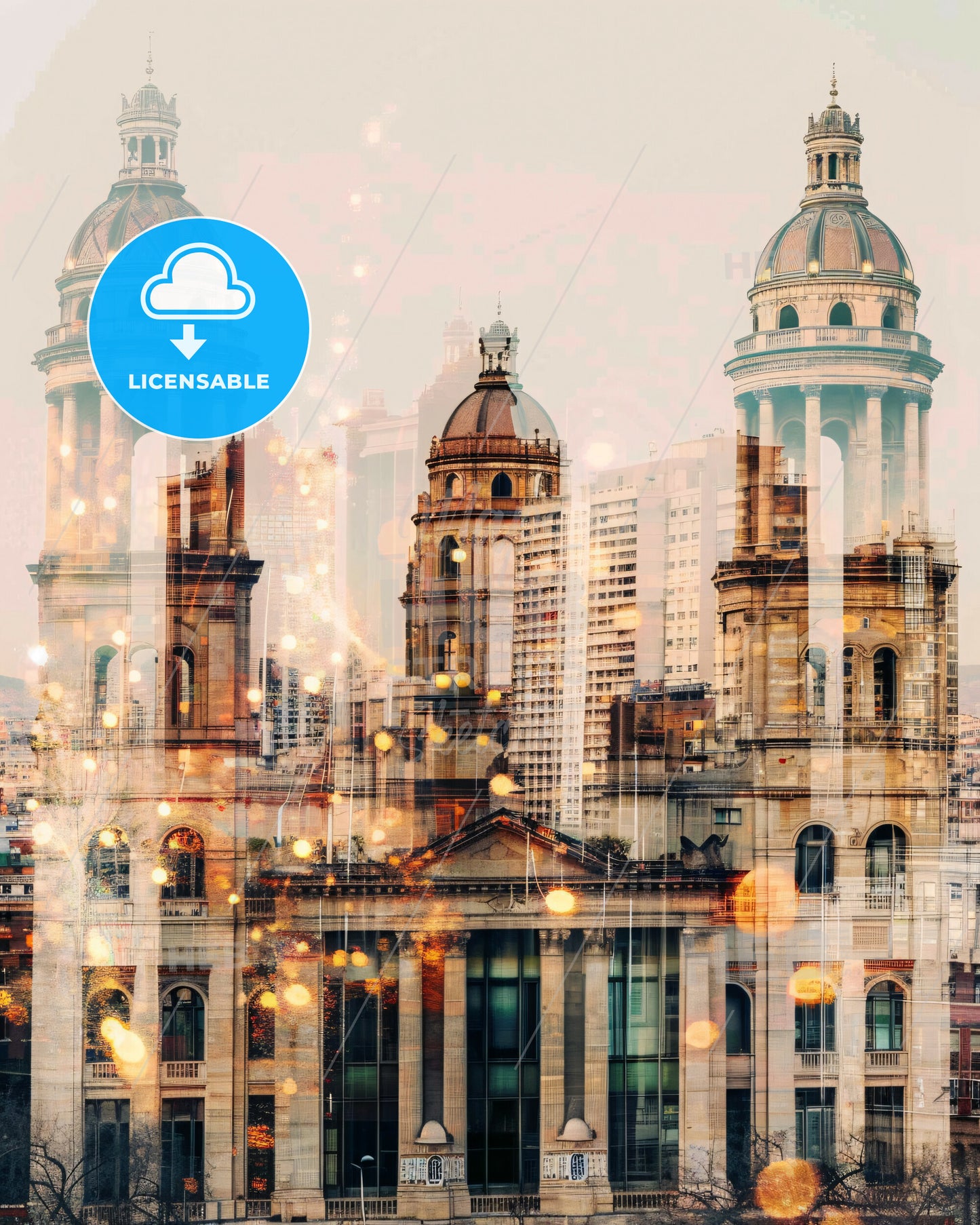 Gràcia Skyline Double Exposure Composite Artwork - A city skyline with many towers