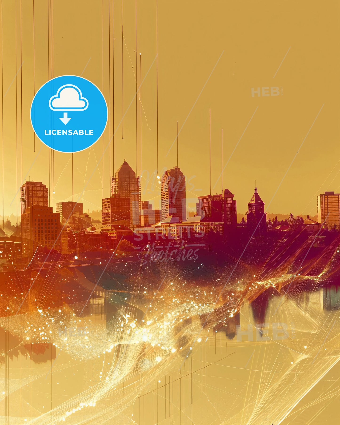 Gresham Skyline Symphony of Color and Light - A city skyline with many lights