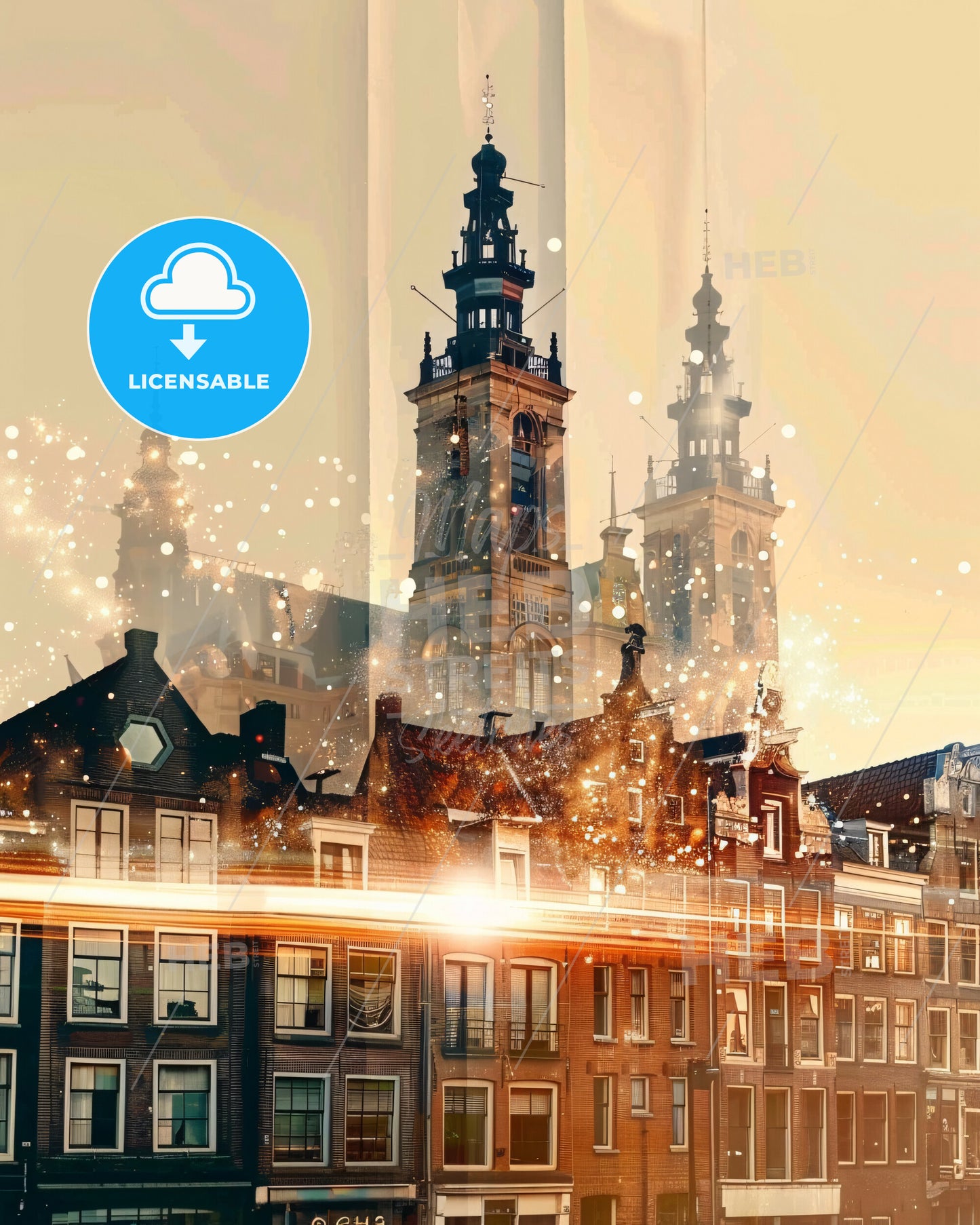 Groningen Double Exposure Skyline Vibrant Poster Art - A city with many buildings
