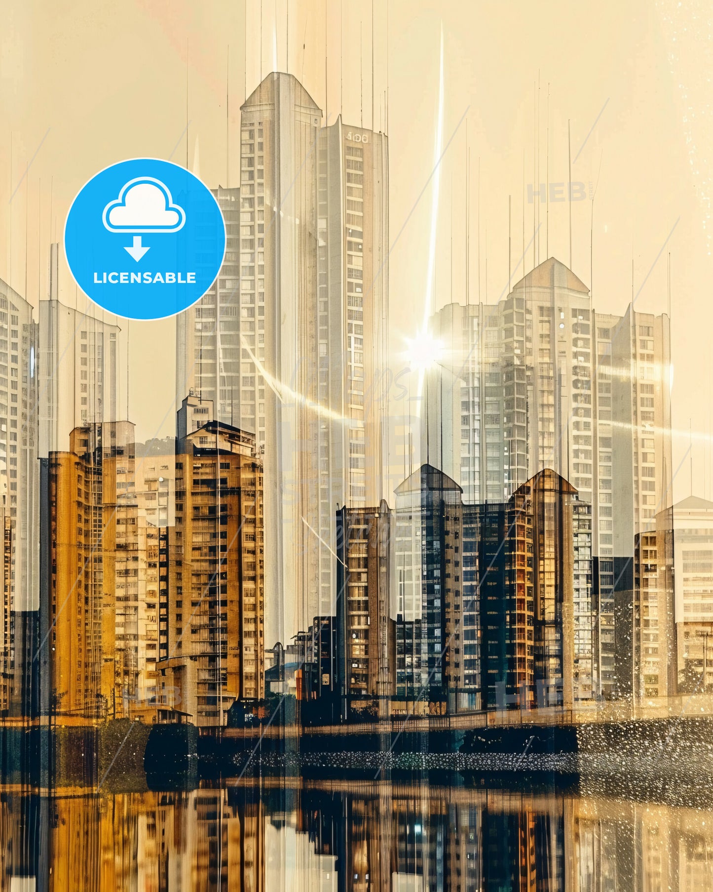 Guaruja Skyline Composite Art Poster - A city skyline with many tall buildings