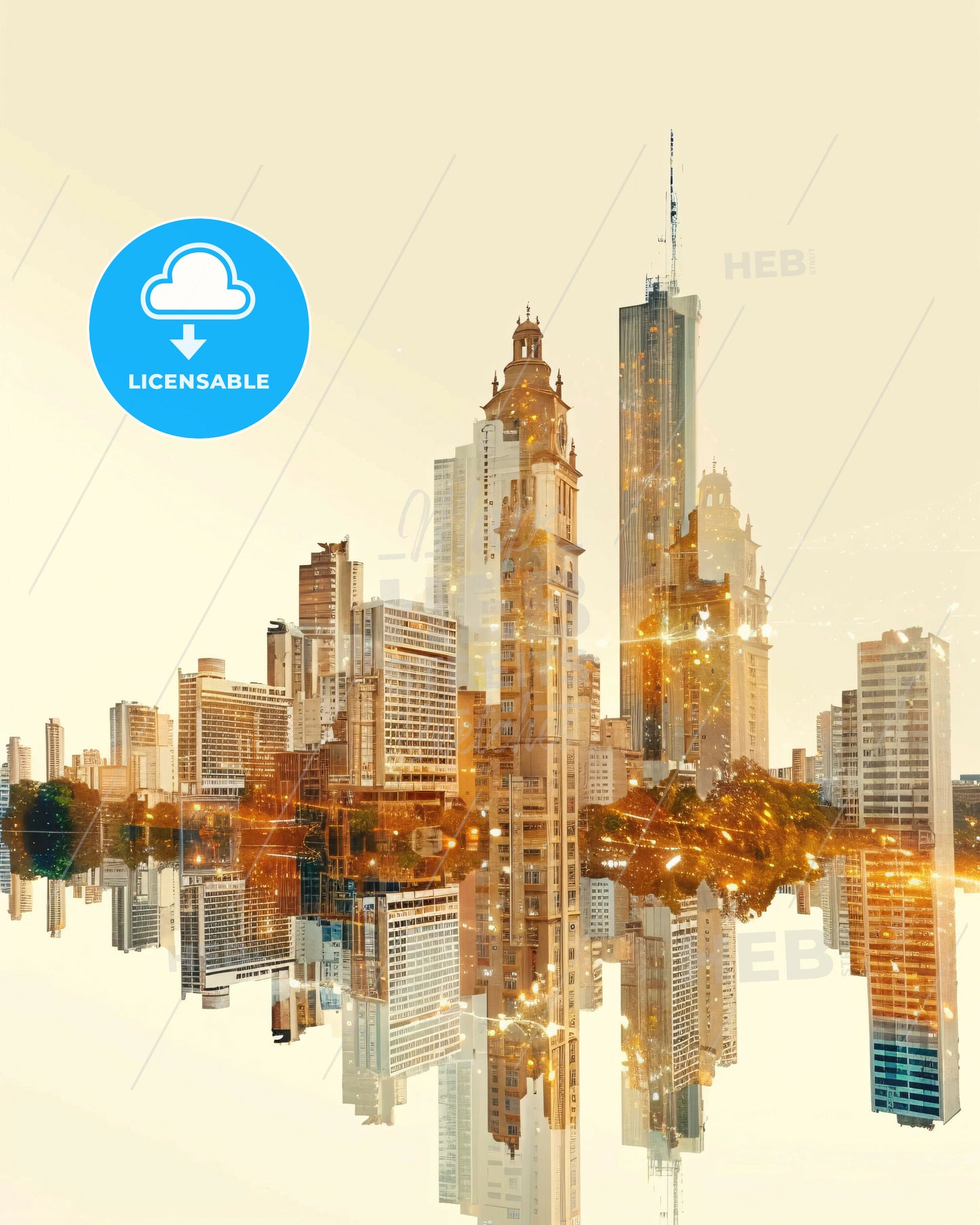 Guarulhos Skyline Double Exposure Composite Art - A city skyline with many tall buildings