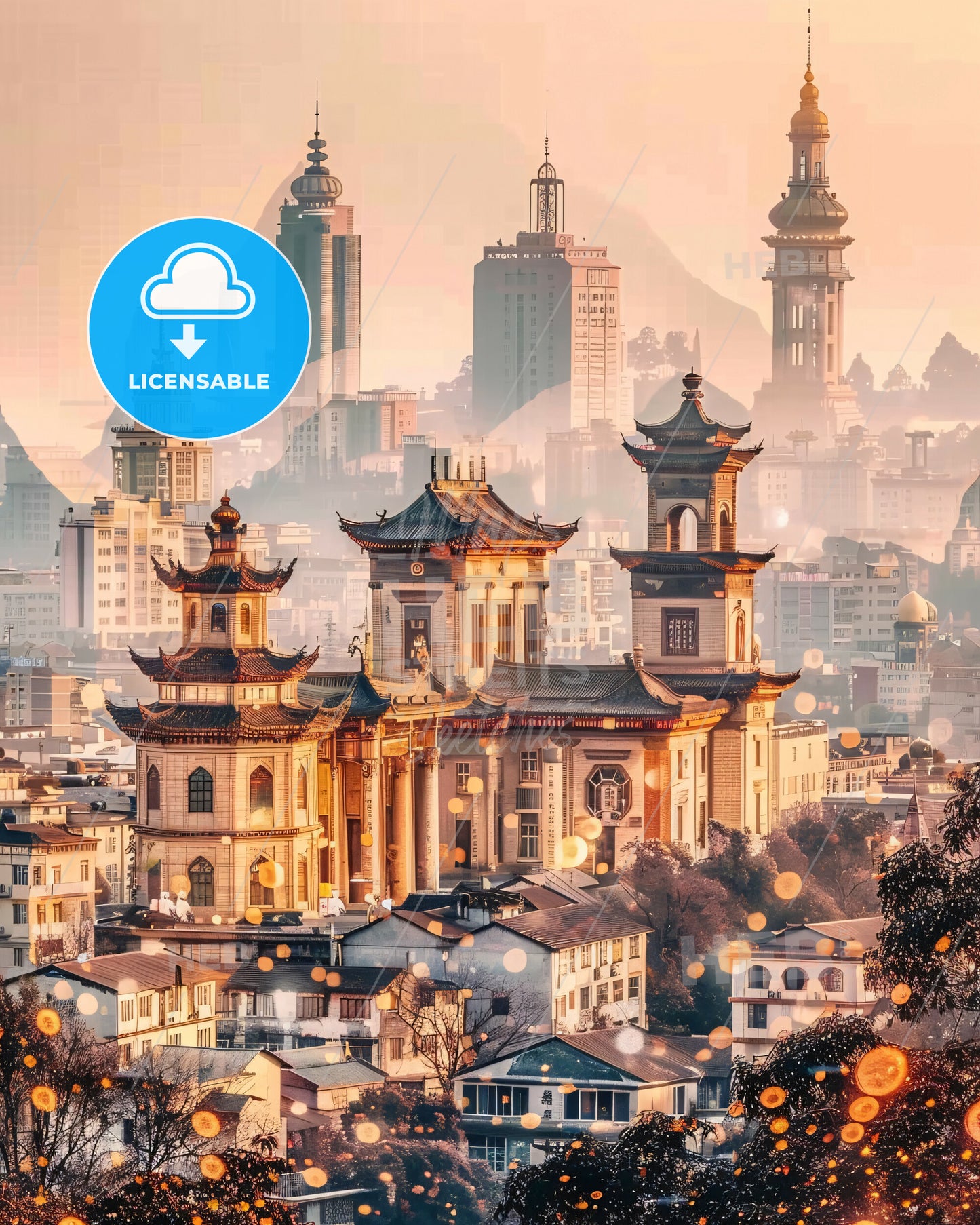 Guiyang City Architectural Icon Skyline Poster Art - A city with many buildings