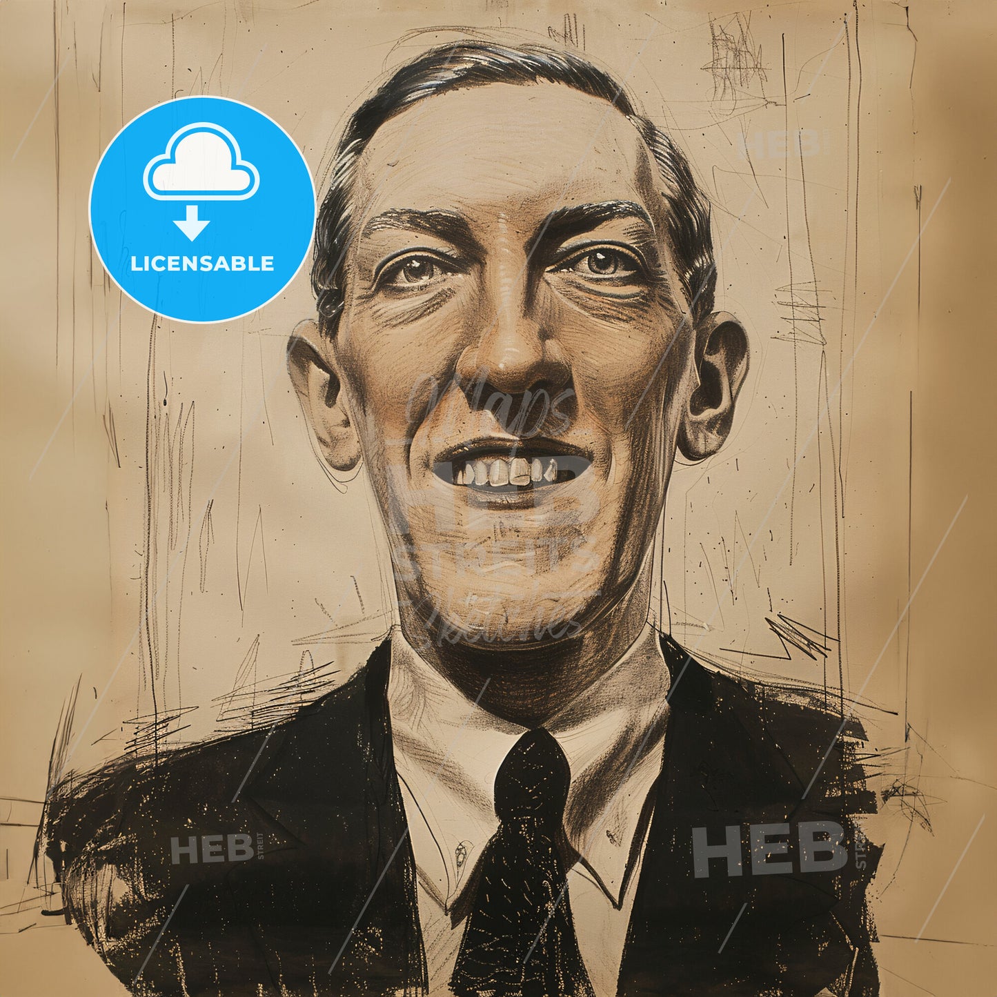 H.P. Lovecraft, 1890 - 1937, American writer - A Drawing Of A Man Smiling