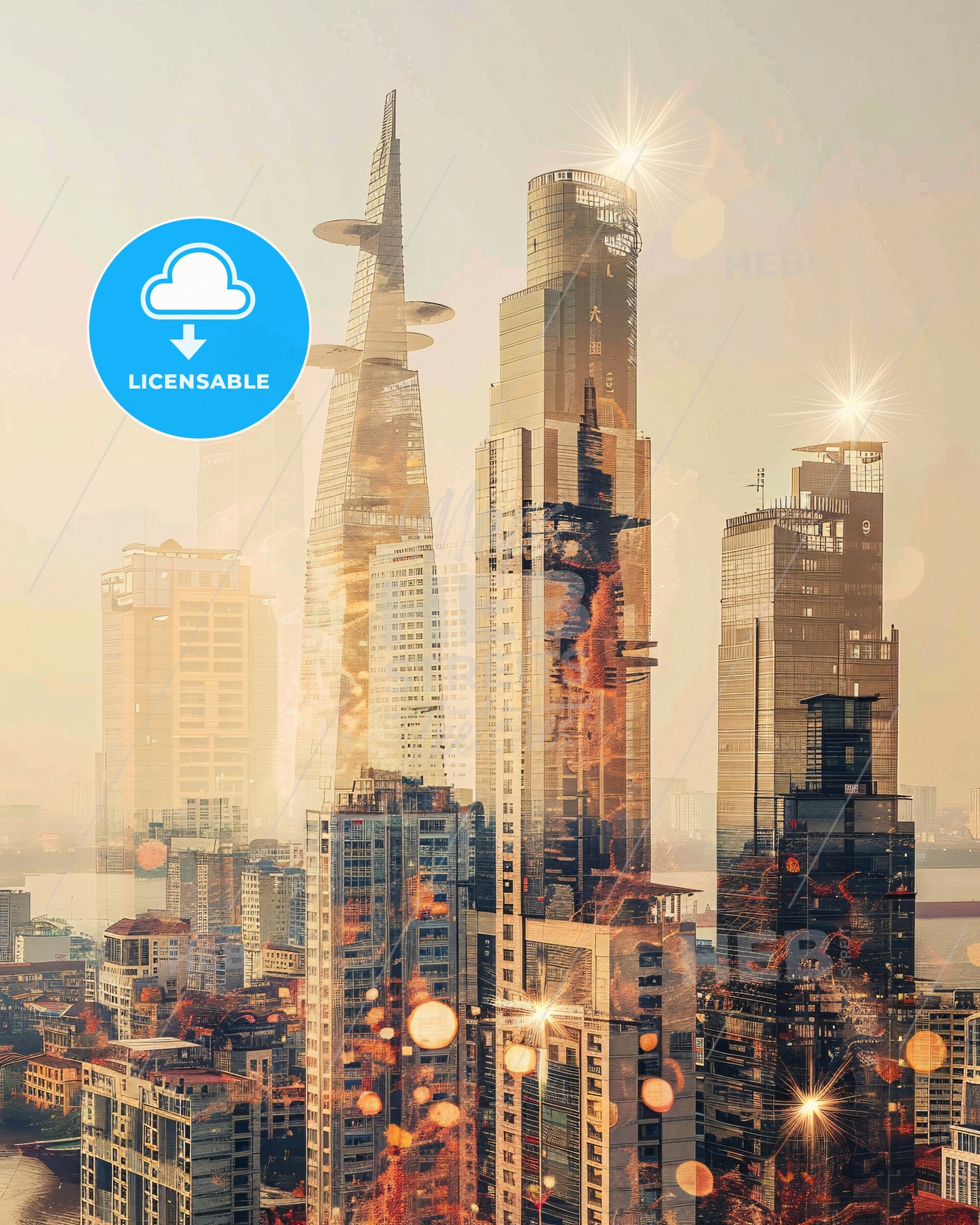 Haiphong City Skyline Landmark Art Print - A city skyline with many tall buildings