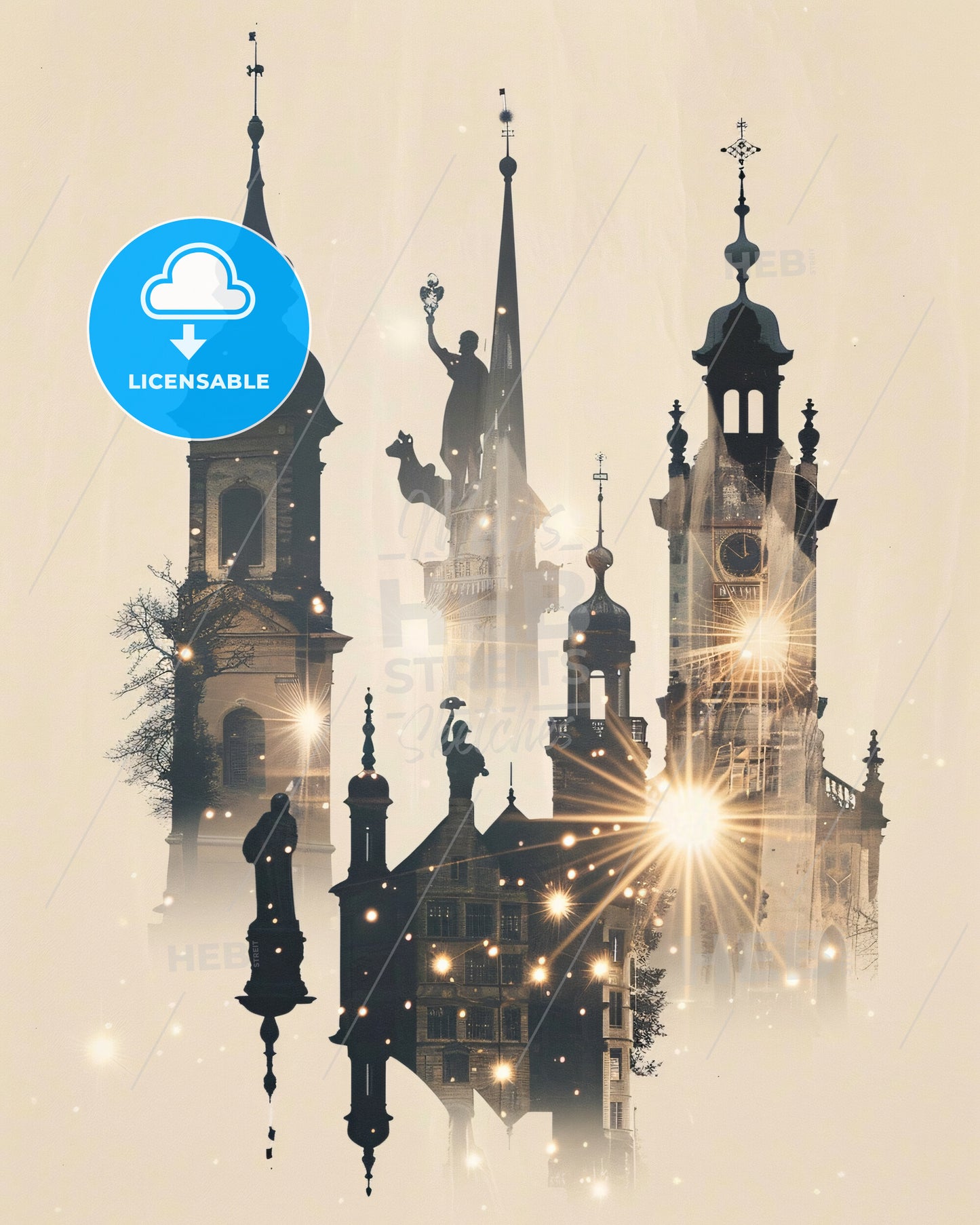 Halle (Saale) Skyline Composite Art Poster - A group of buildings with a statue and a clock tower