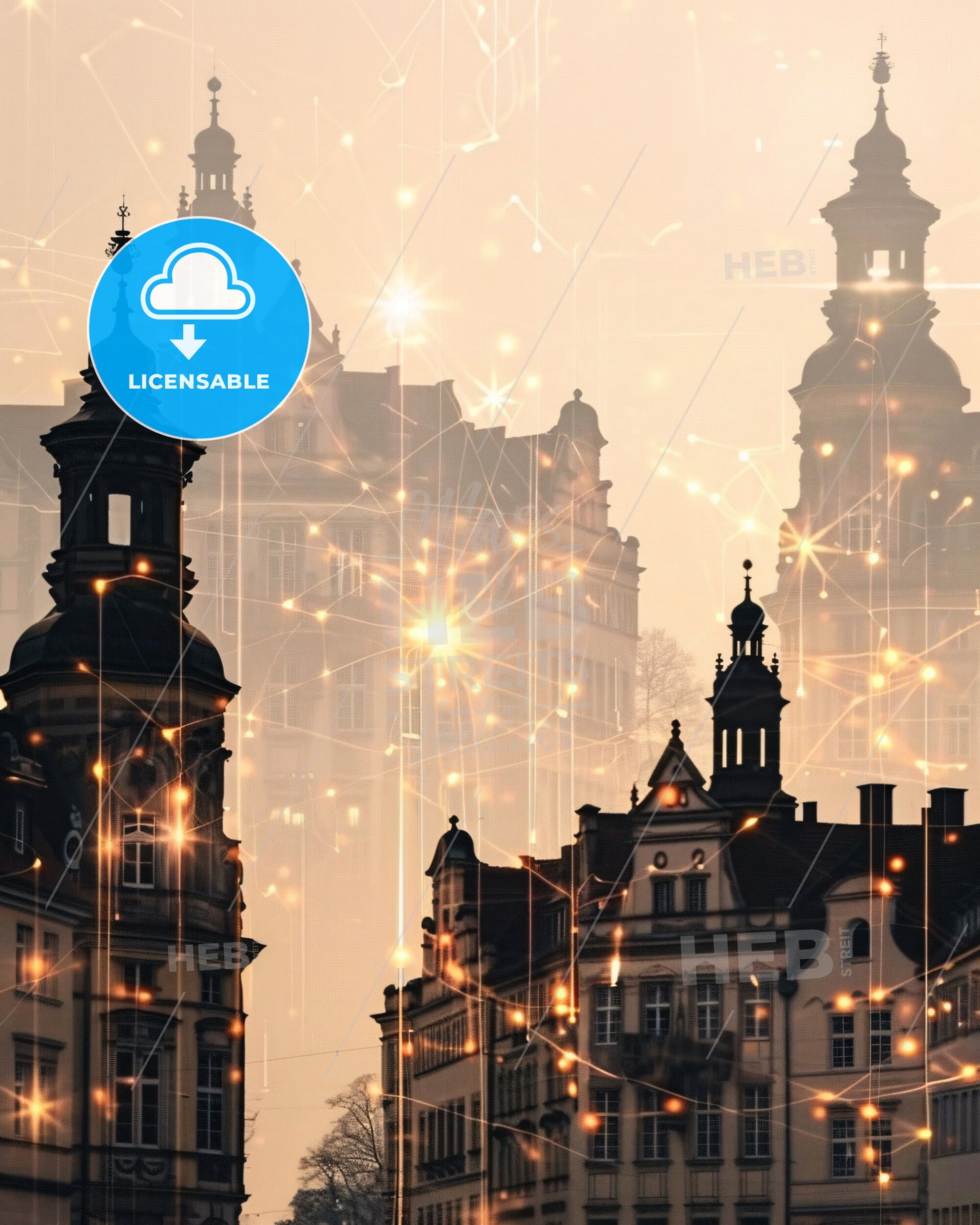 Halle (Saale) Skyline Poster Art Double Exposure Composite - A city with many buildings and lights