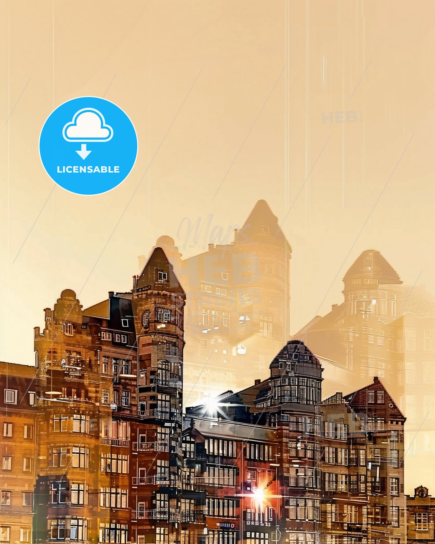 Hamburg Skyline Art Nouveau Poster - A city skyline with many buildings