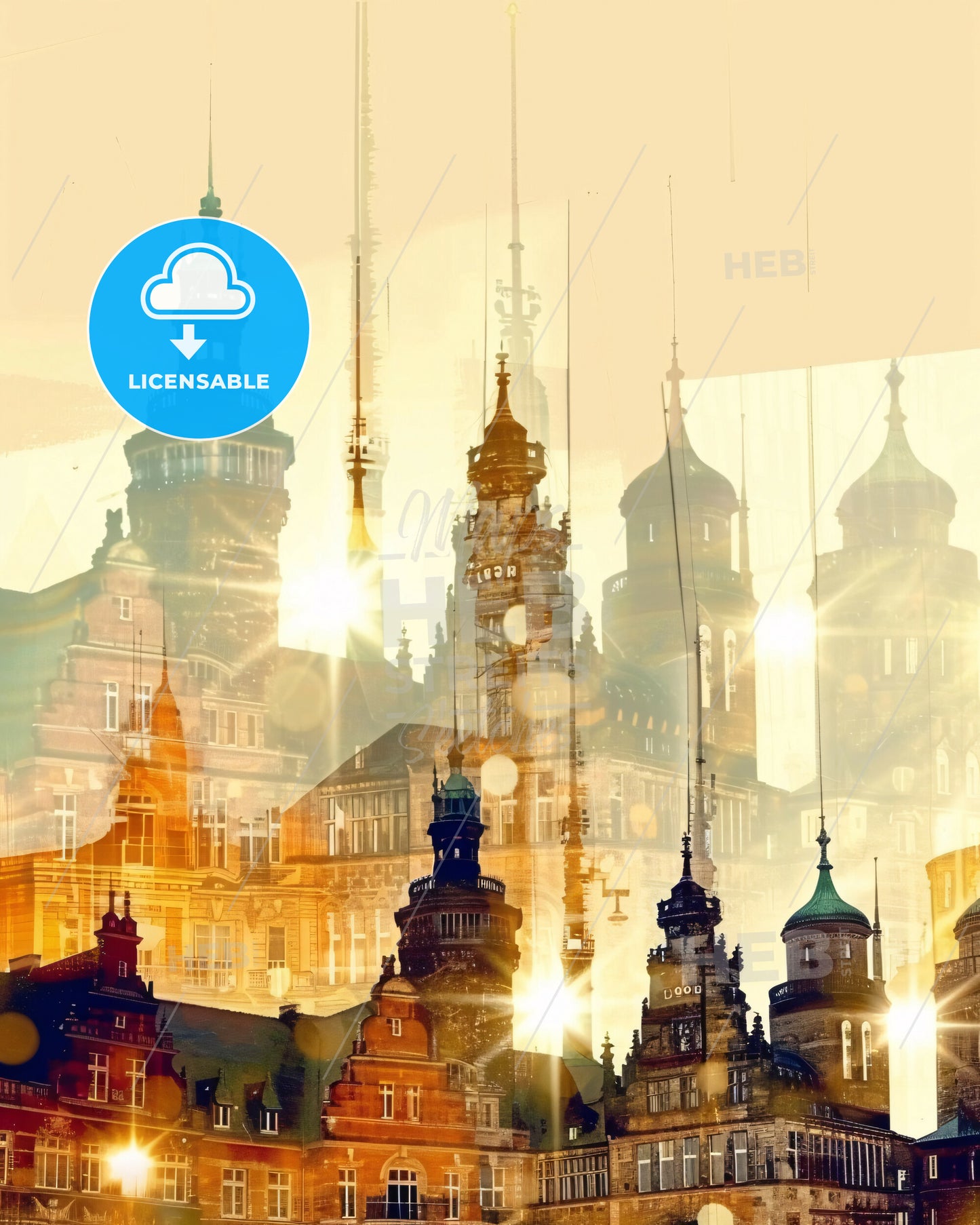 Hamburg Skyline Double Exposure Composite Art - A city with many towers