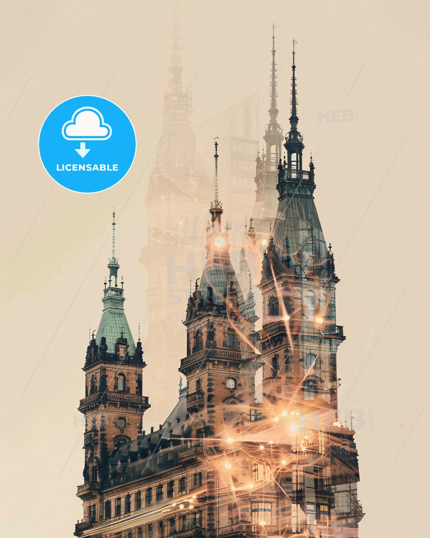 Hamburg Skyline Double Exposure Art Poster - A double exposure of a building
