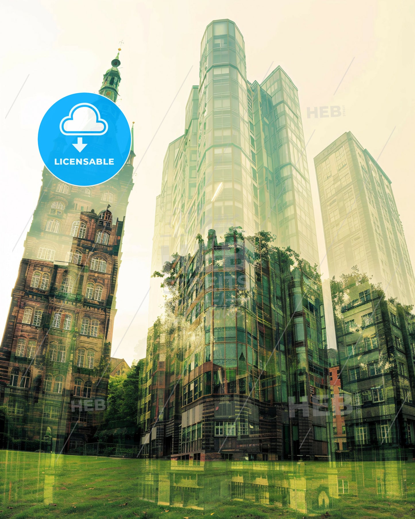 Hamburg Germany City Skyline Composite Art Poster - A group of tall buildings with trees in the background