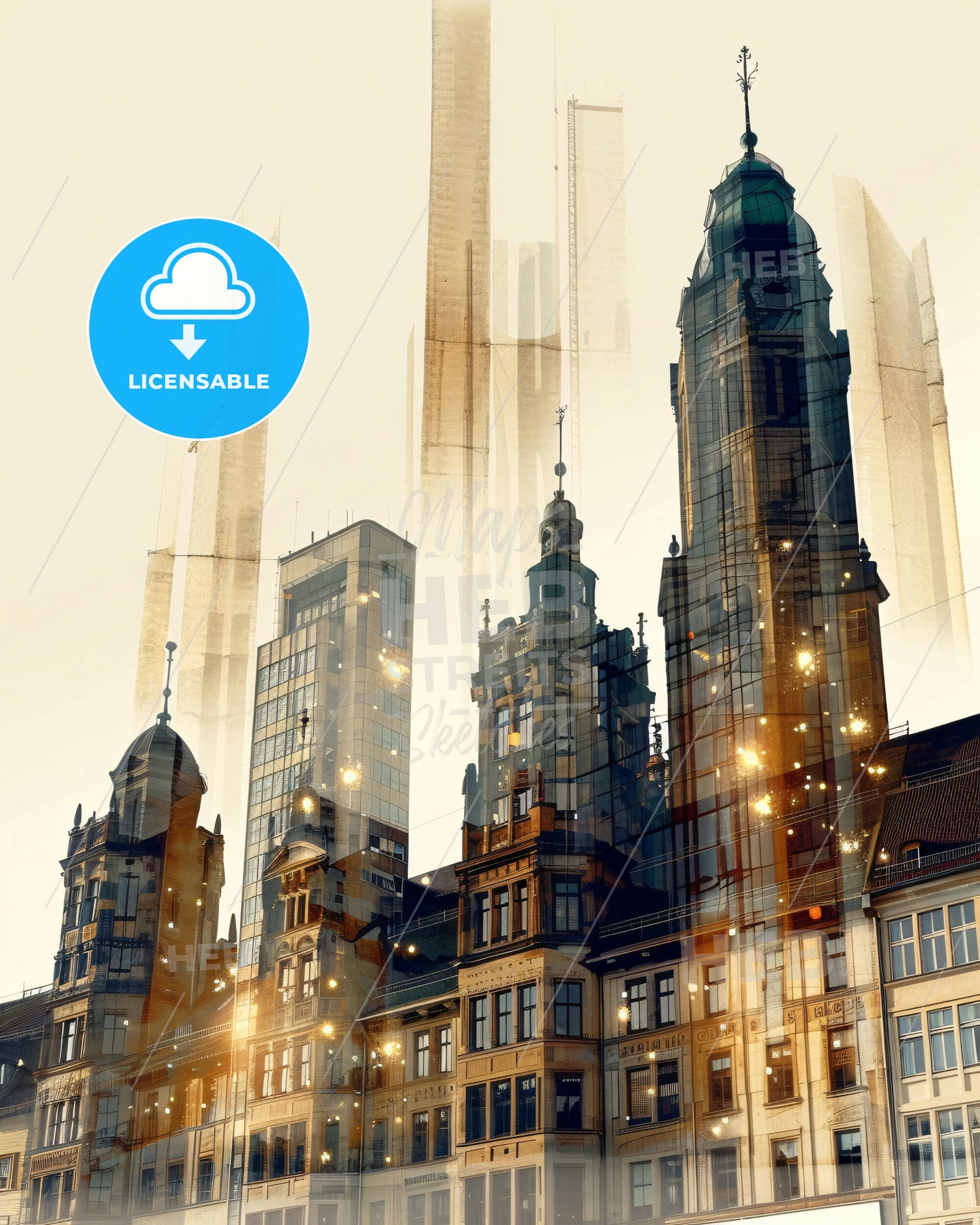 Hannover Cityscape Skyline Poster Art - A city skyline with many tall buildings