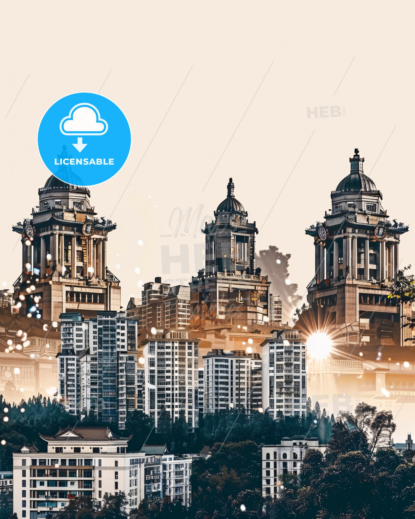 Hengyang Skyline: Local Architecture in Vibrant Hues - A city skyline with many tall buildings