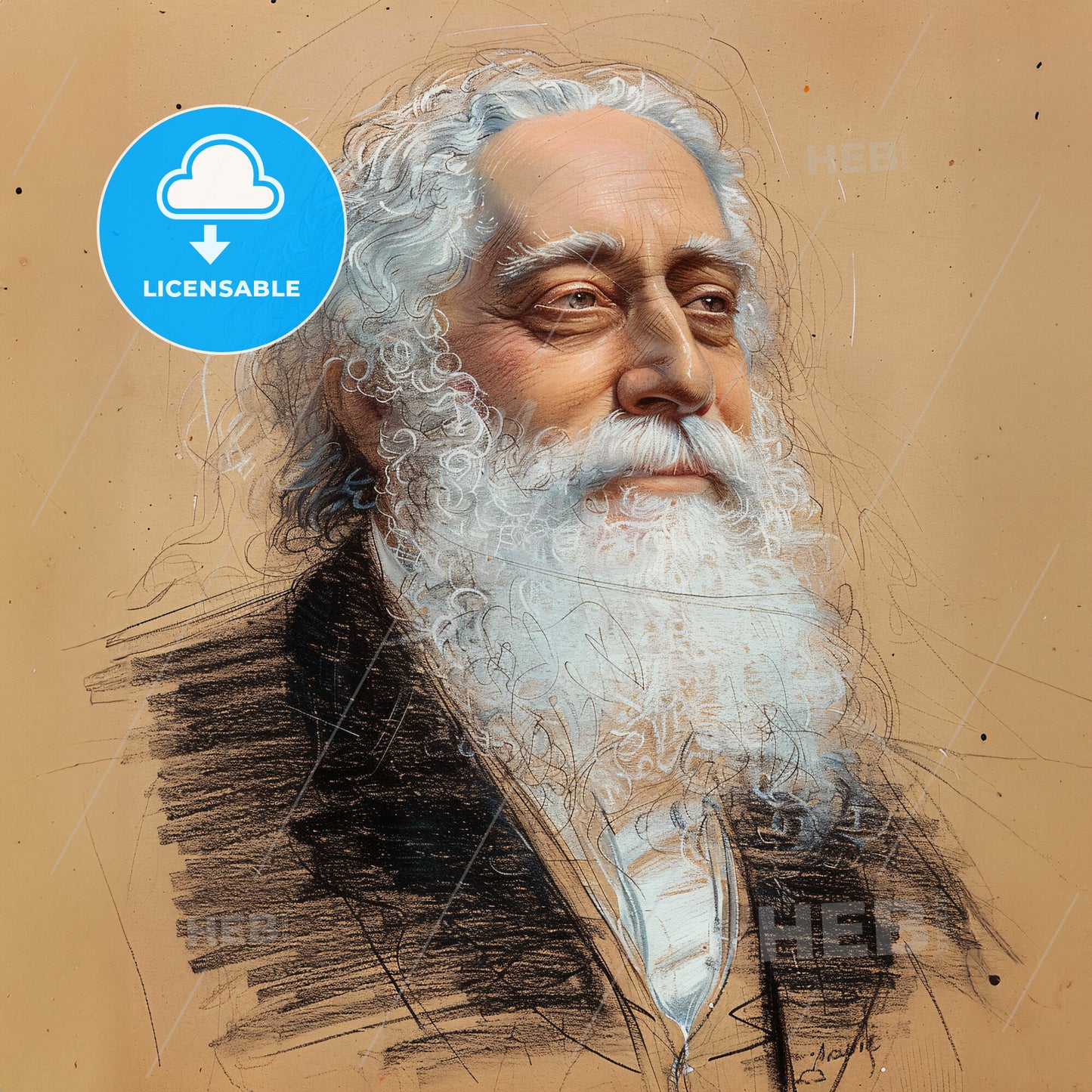 Henry Steel Olcott, 1832 - 1907, American Theosophist - A Drawing Of A Man With A White Beard