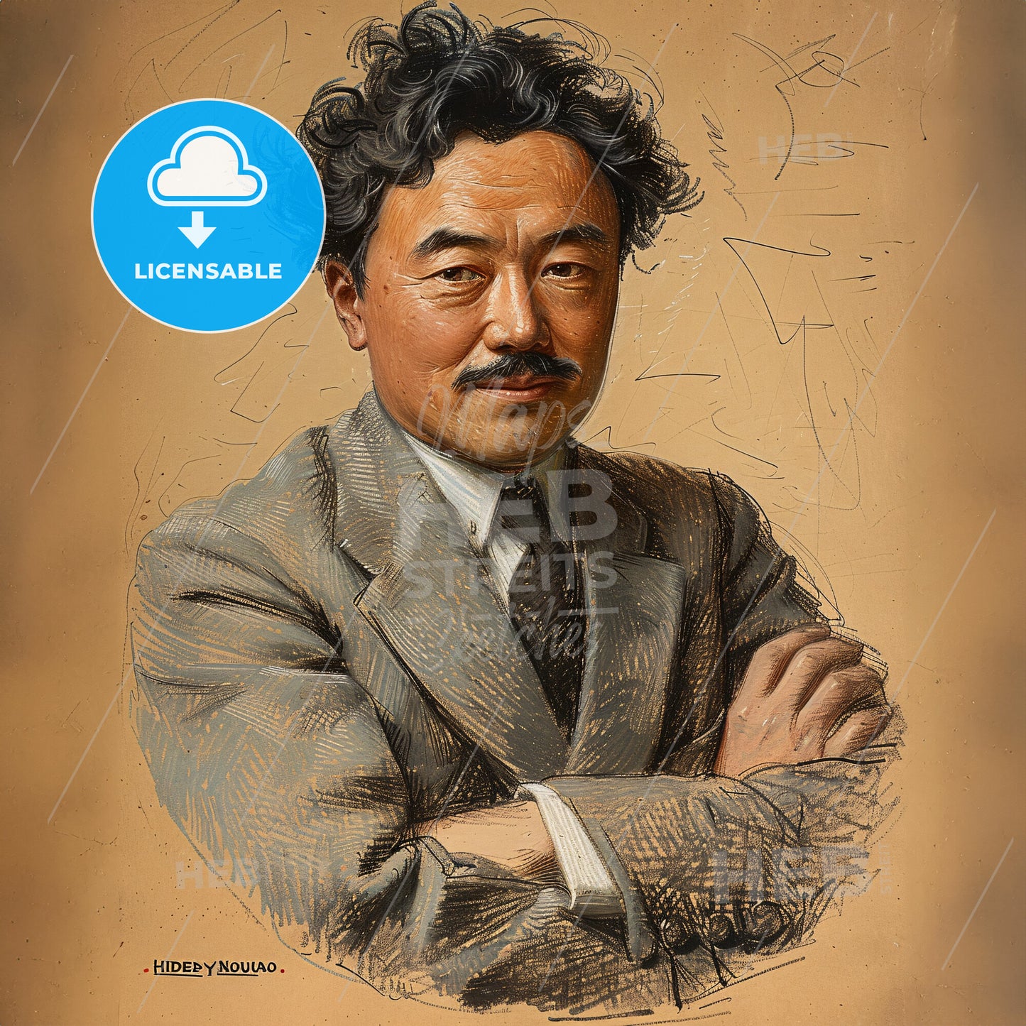 Hideyo Noguchi, 1876 - 1928, Japanese bacteriologist - A Man With His Arms Crossed