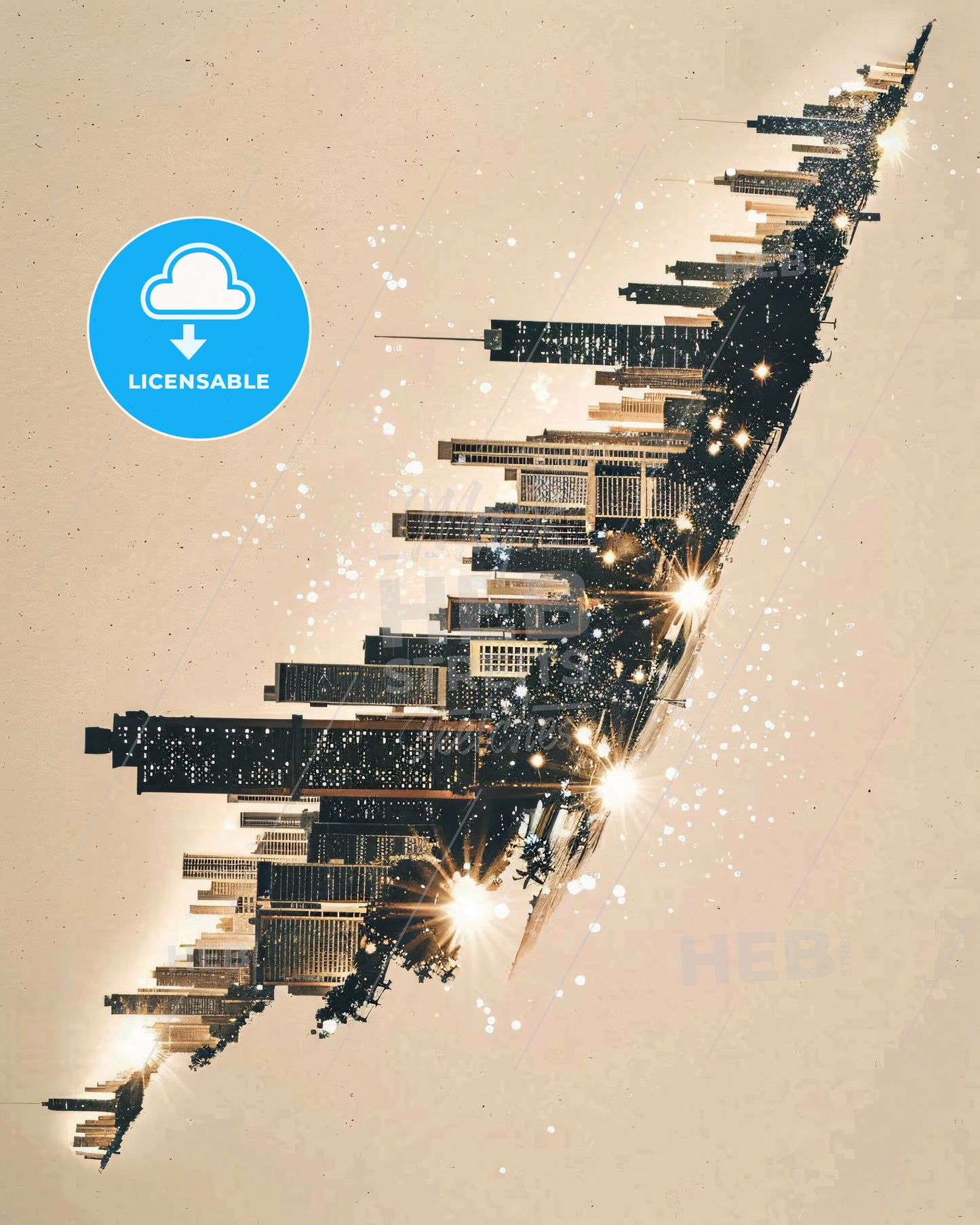 Honolulu Night City Lights Composite Art Poster - A city skyline with lights