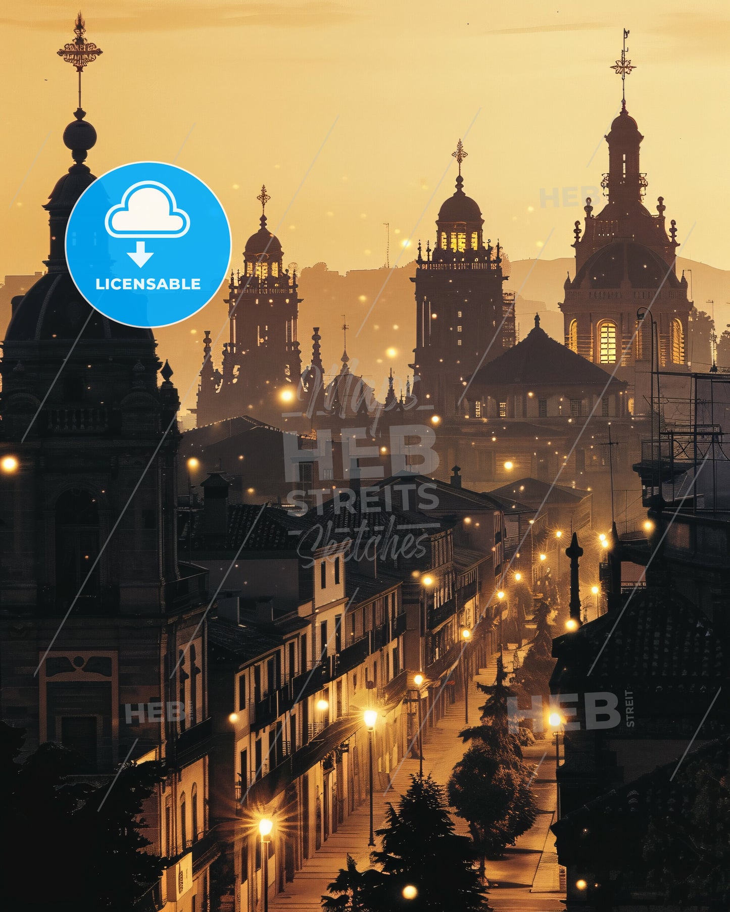 Horta-Guinardó Skyline Double Exposure City Art - A city with many buildings and street lights