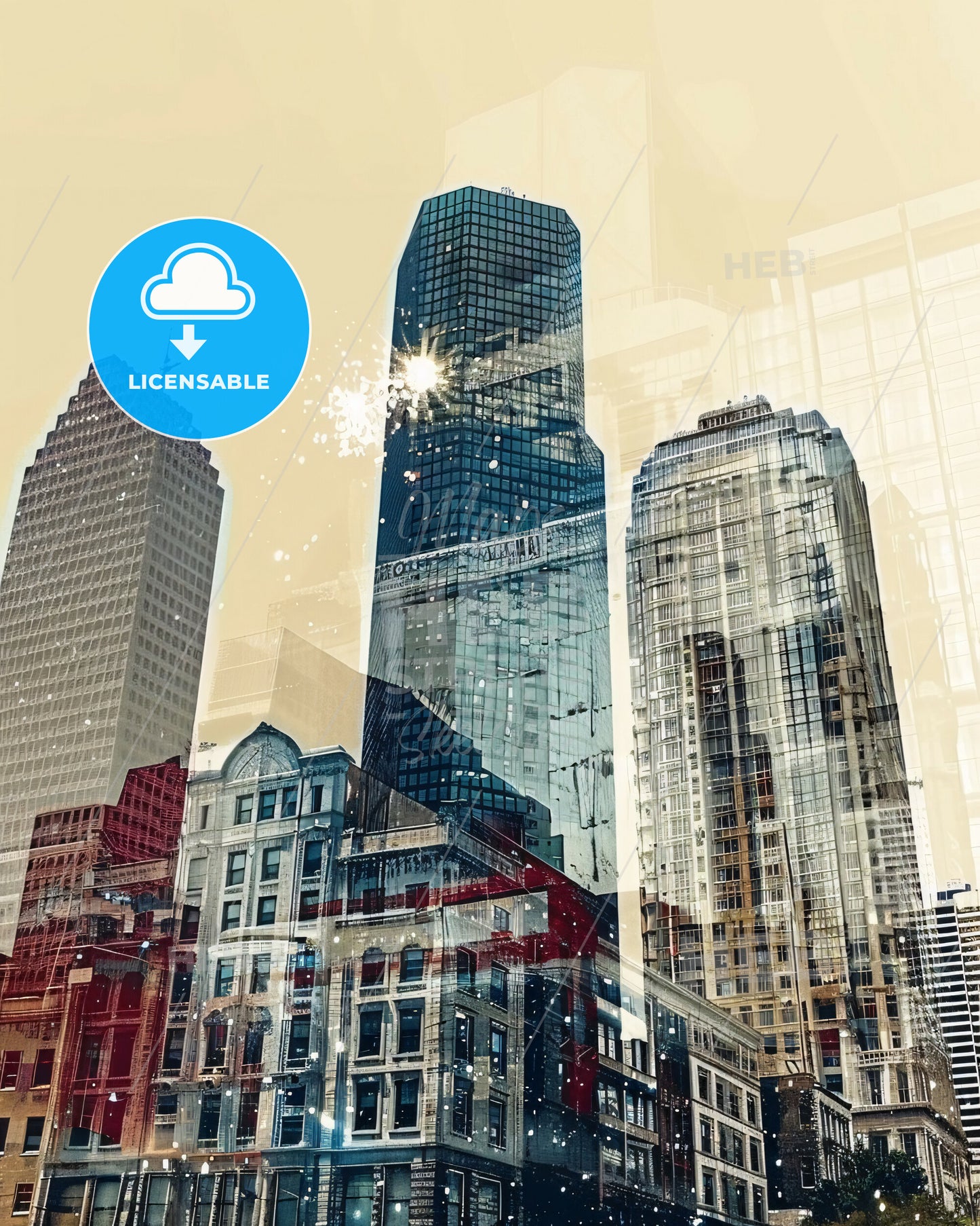 Houston Skyline Vivid Dreamscape Art Poster - A city skyline with many tall buildings