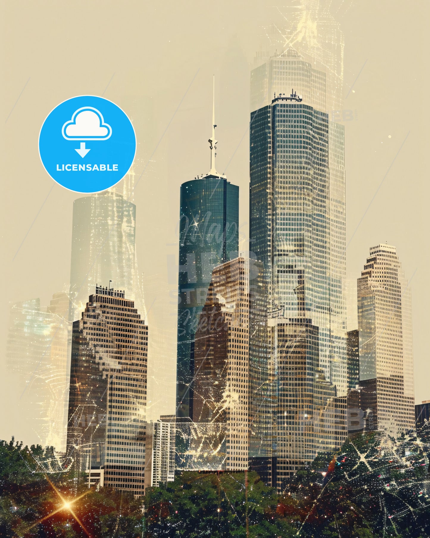 Houston City Skyline Panoramic Cityscape Photography - A city skyline with many tall buildings