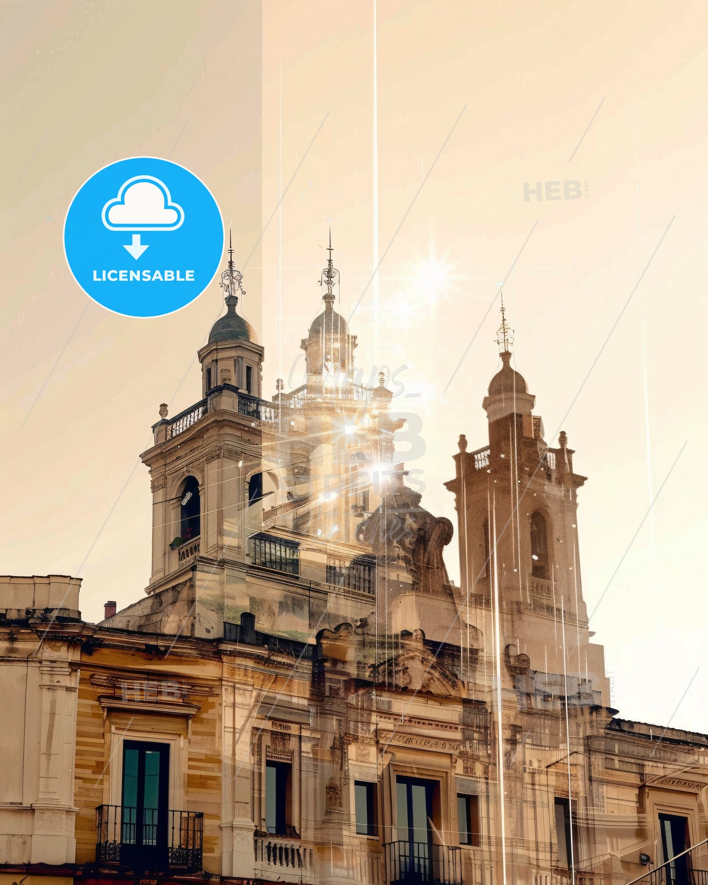 Discover Huelva through double exposure art - A building with a tower and a bell tower