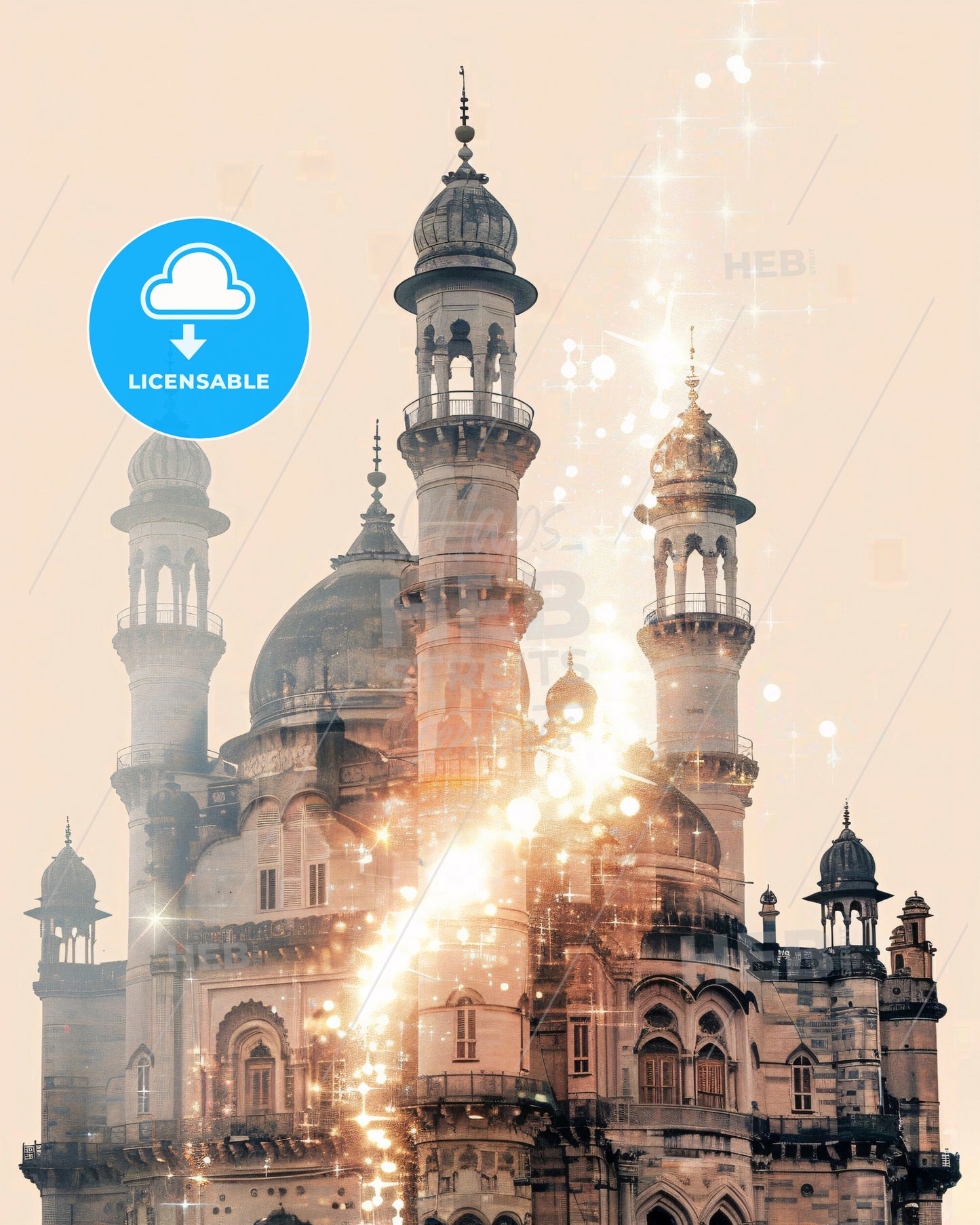 Hyderabad: City of Double Exposure Art - A large building with towers and lights