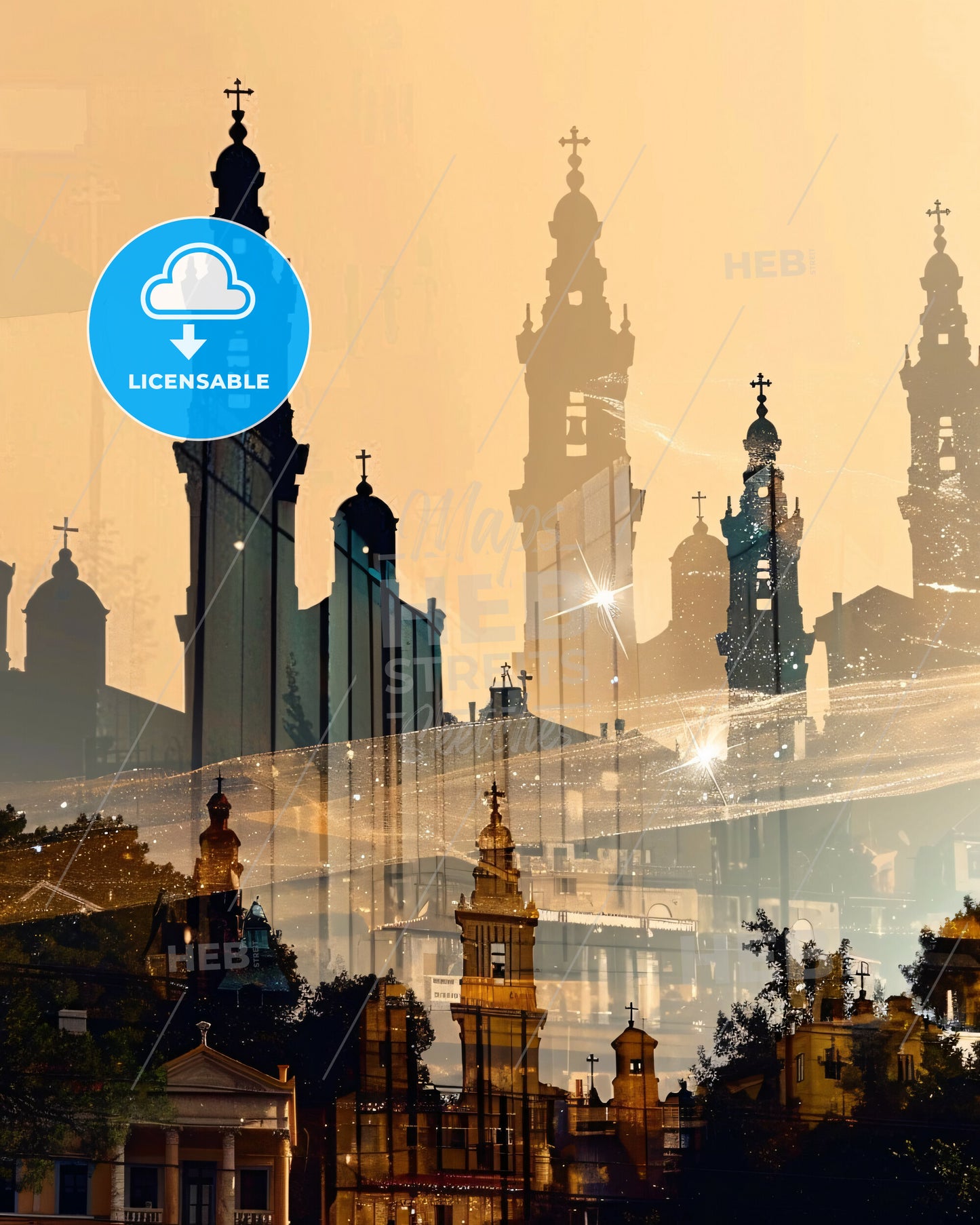 Ilioupoli, Greece: City Skyline Silhouette Art Poster - A city with towers and lights