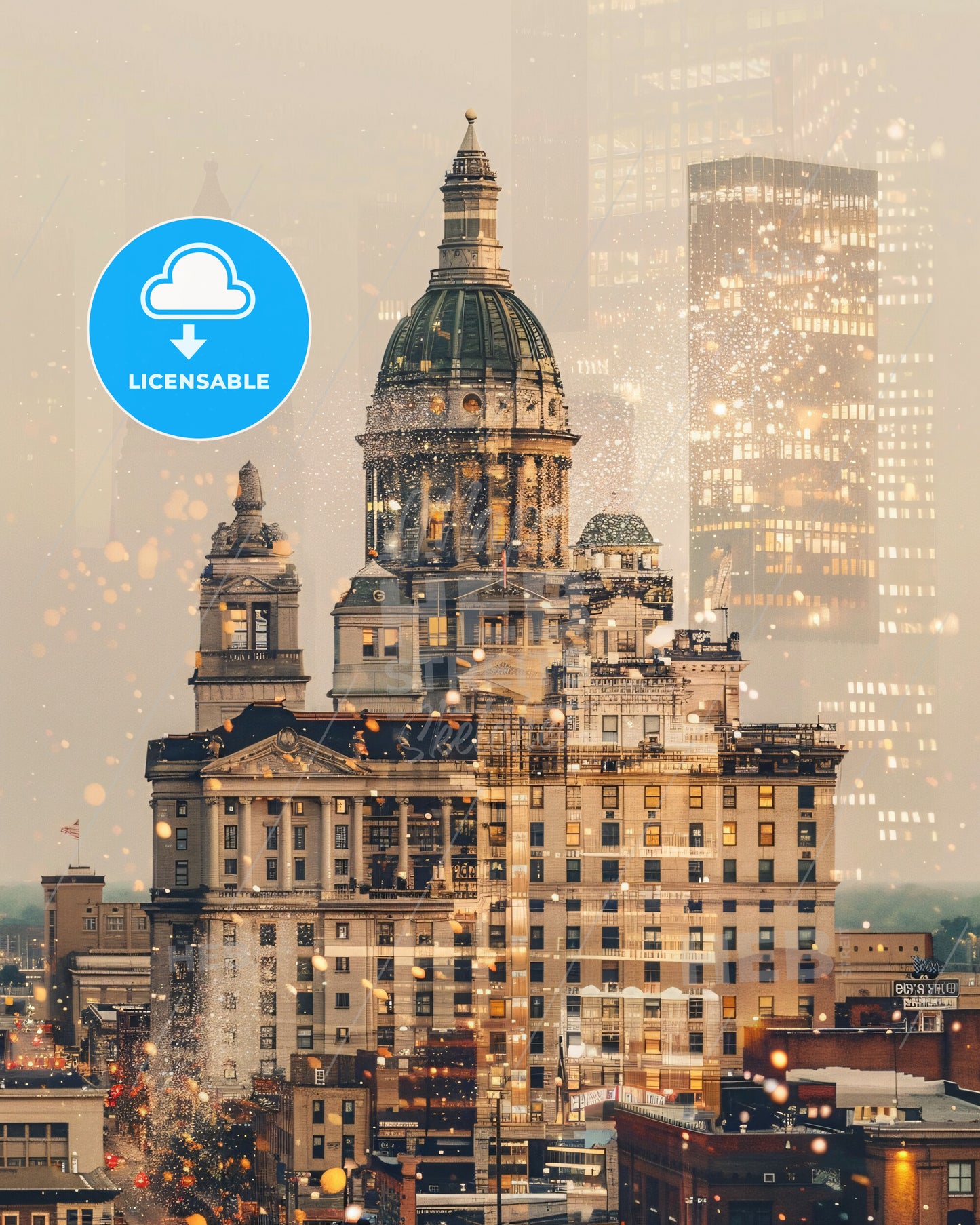 Independence Skyline Composite Art Poster - A large building with a dome and a city skyline