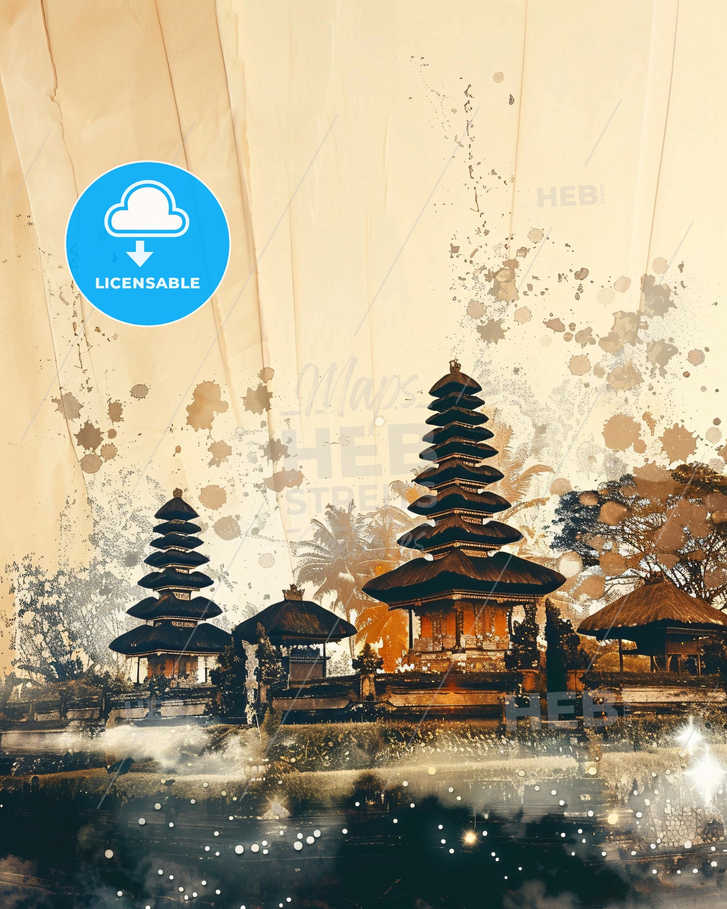 Bali Double Exposure Dreamy Island Poster - A group of buildings with a tall roof
