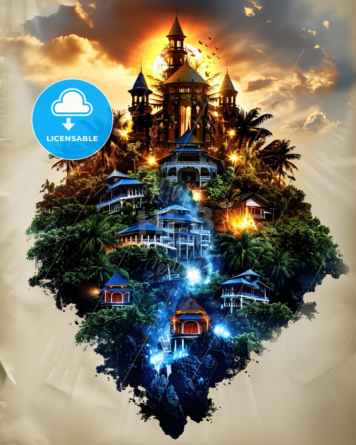 Boracay Island Double Exposure Composite Art Poster - A castle on a hill