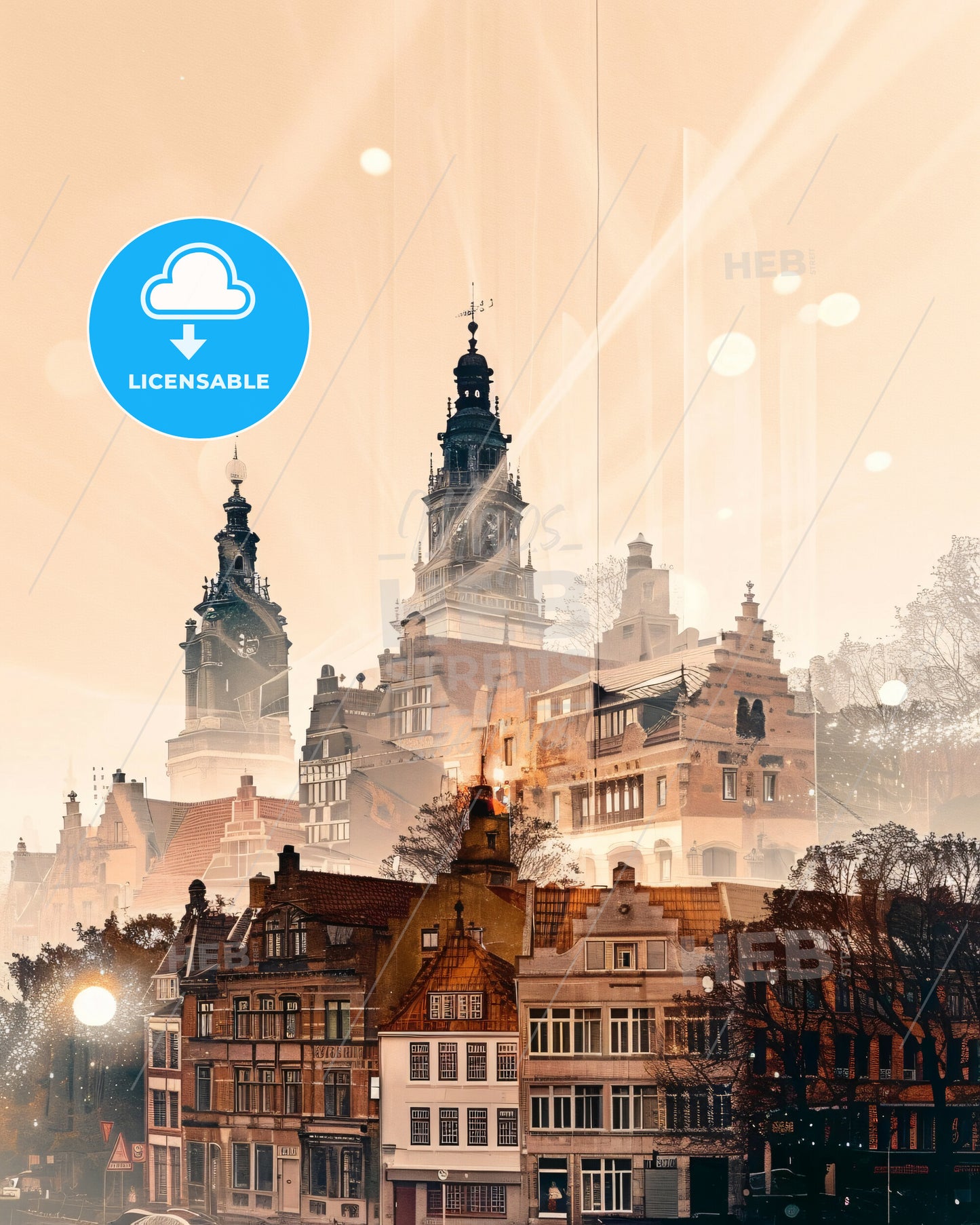 Bornholm Skyline Double Exposure Poster Art - A city with many buildings