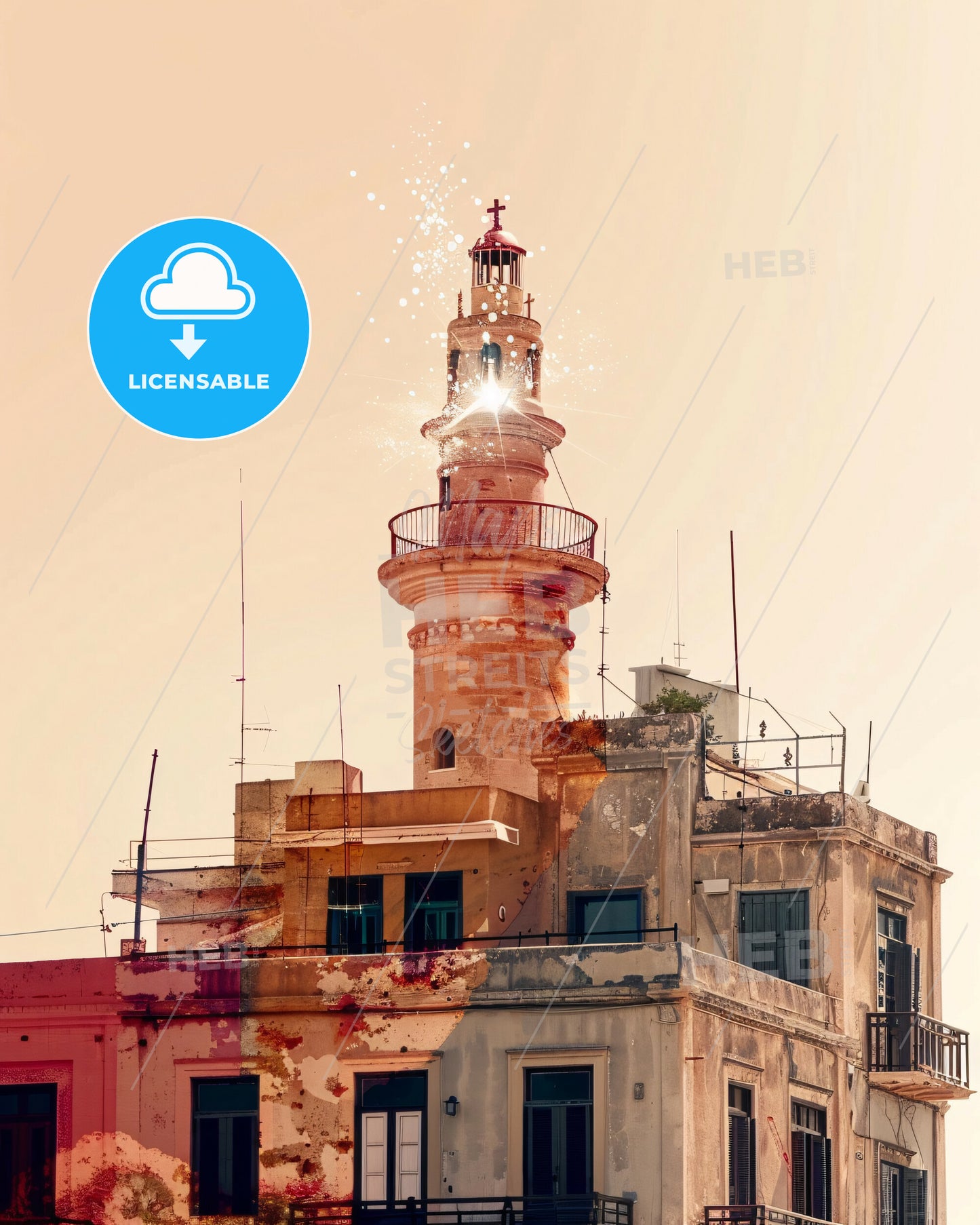 Crete Island Double Exposure Cityscape Magic - A building with a tower