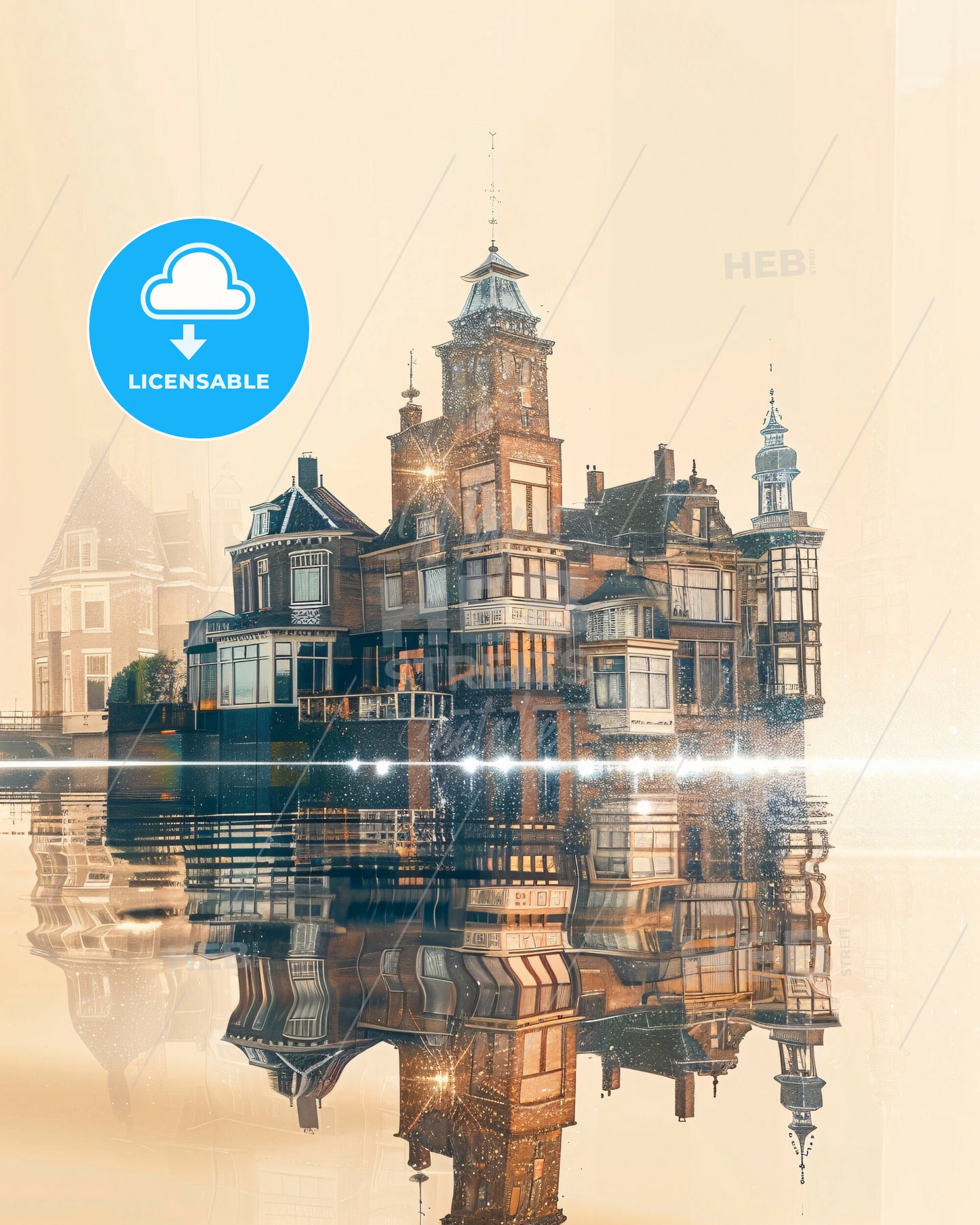 Island of Hoeksche Waard City Skyline Poster - A building with a tower and a tower on the water