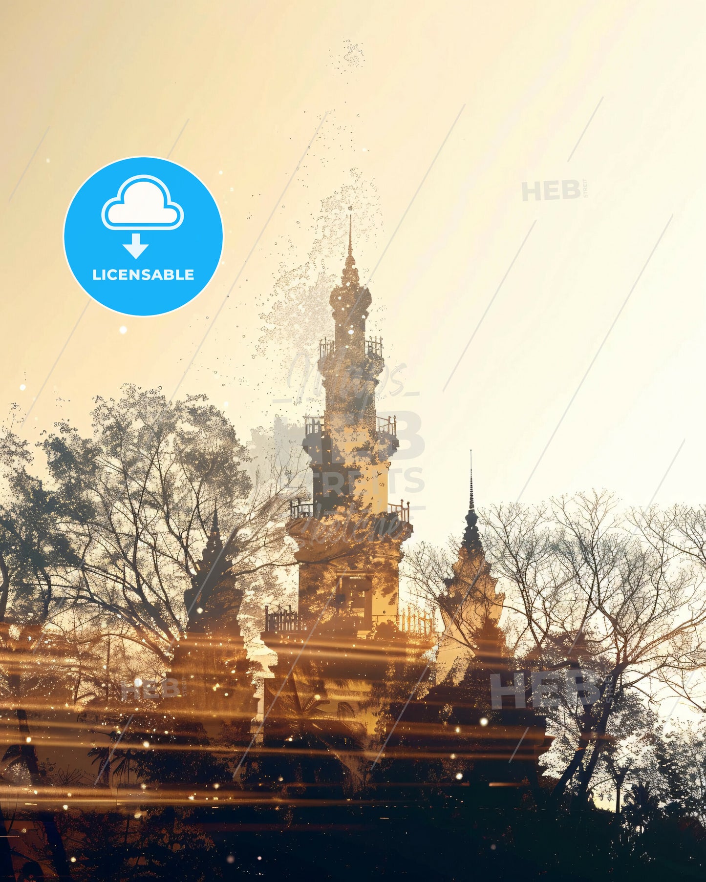 Koh Samui Landmark Double Exposure Art Poster - A building with a tower and trees