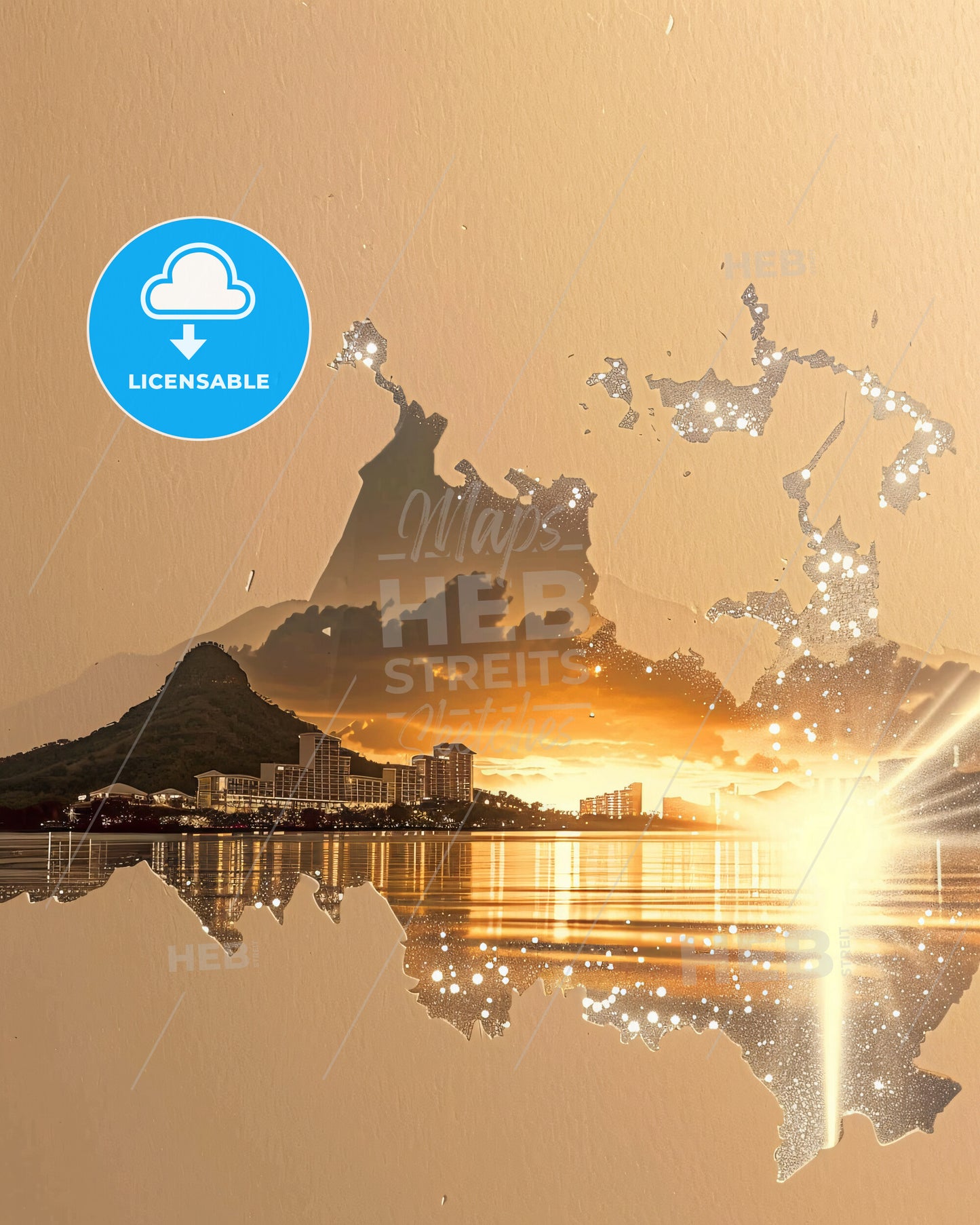 Mauritius Landmarks Double Exposure Poster - A sunset over a city