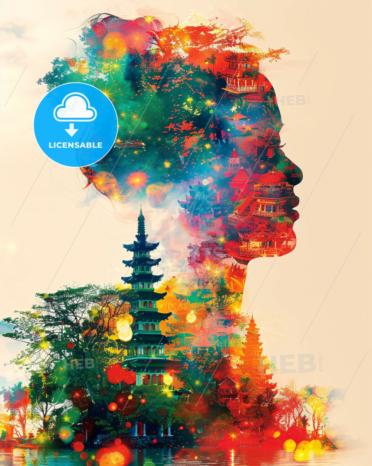 Perhentian Islands Composite Art Poster With Local Landmarks - A woman's profile with a colorful landscape