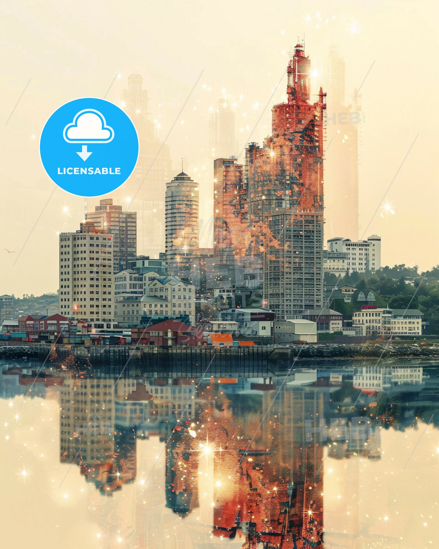 Sakhalin Skyline City Art Dazzle - A city with many buildings and a body of water